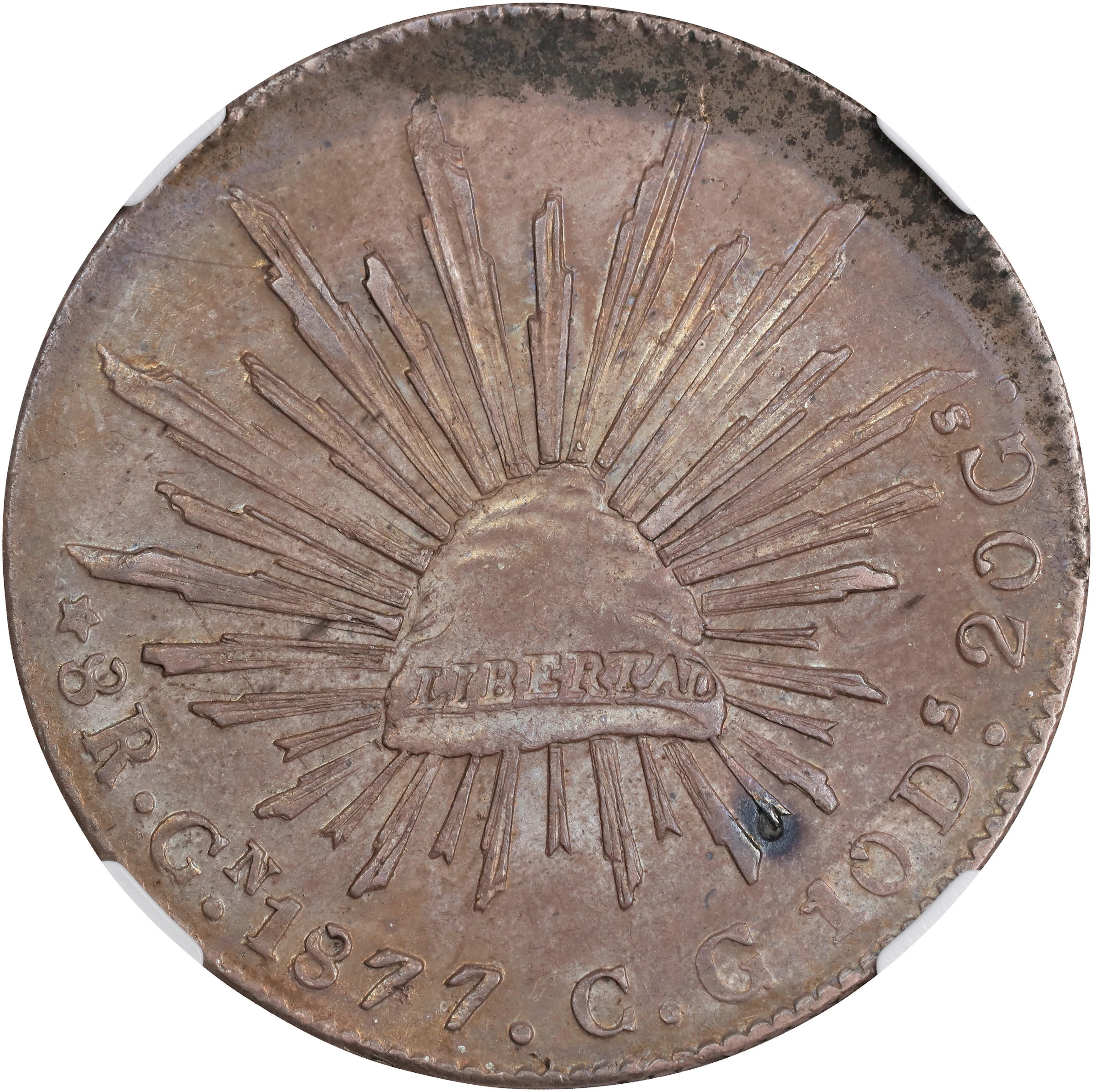 MEXICO. 8 Reales, 1877-"GN" CG. Culiacan Mint. NGC AU Details--Environmental
