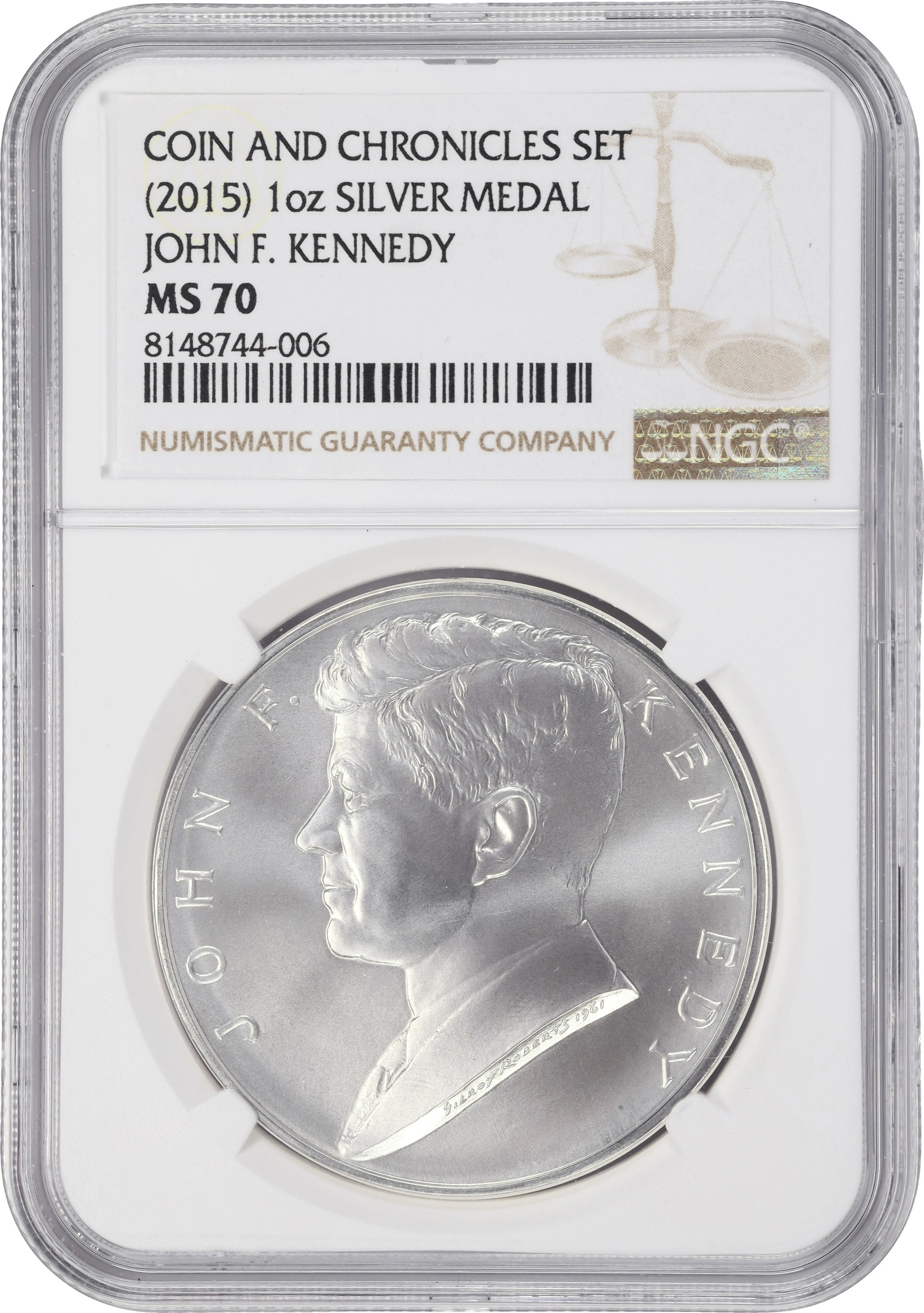 (1 oz, 31.104 g ASW). 2015 Coin and Chronicles Set John F. Kennedy