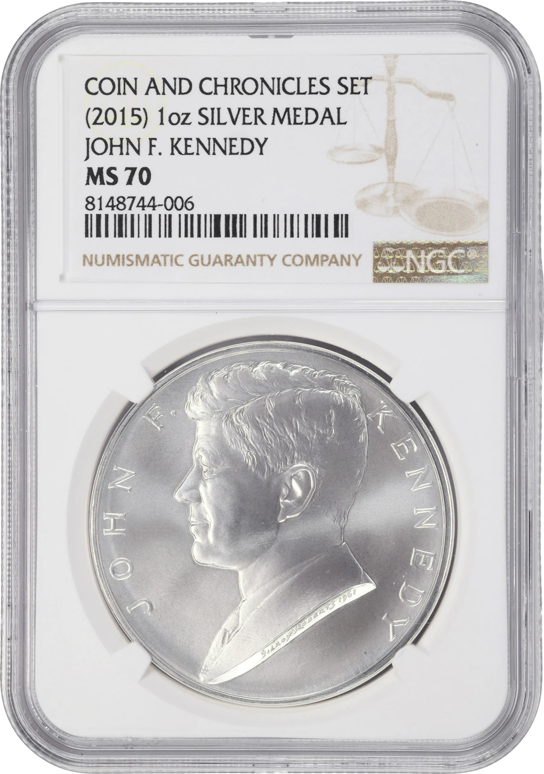 (1 oz, 31.104 g ASW). 2015 Coin and Chronicles Set John F. Kennedy