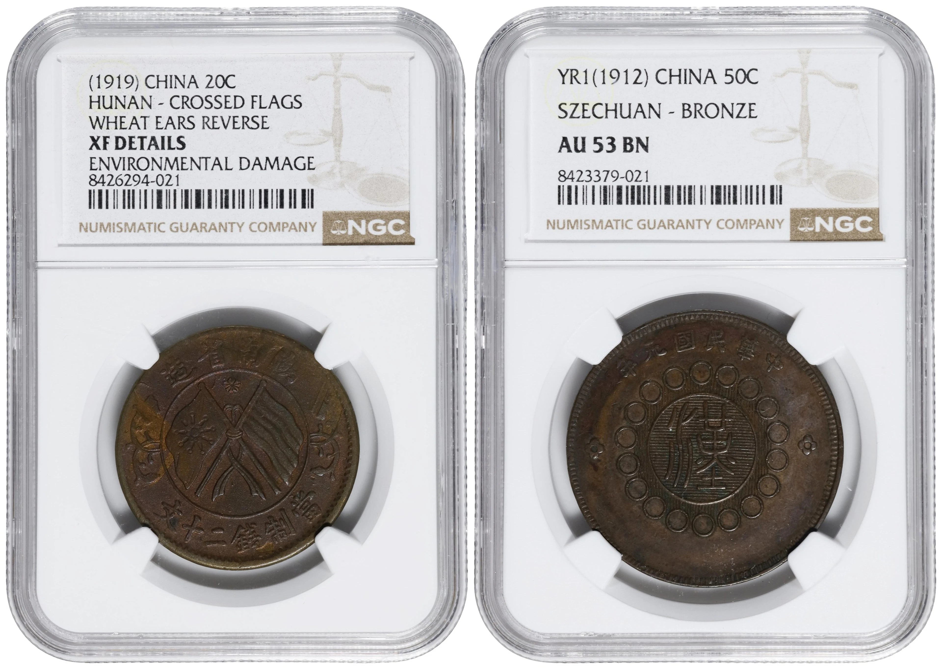 CHINA. Duo of Bronze Denominations (2 pieces), 1912 & 1919. Both NGC Certified.
