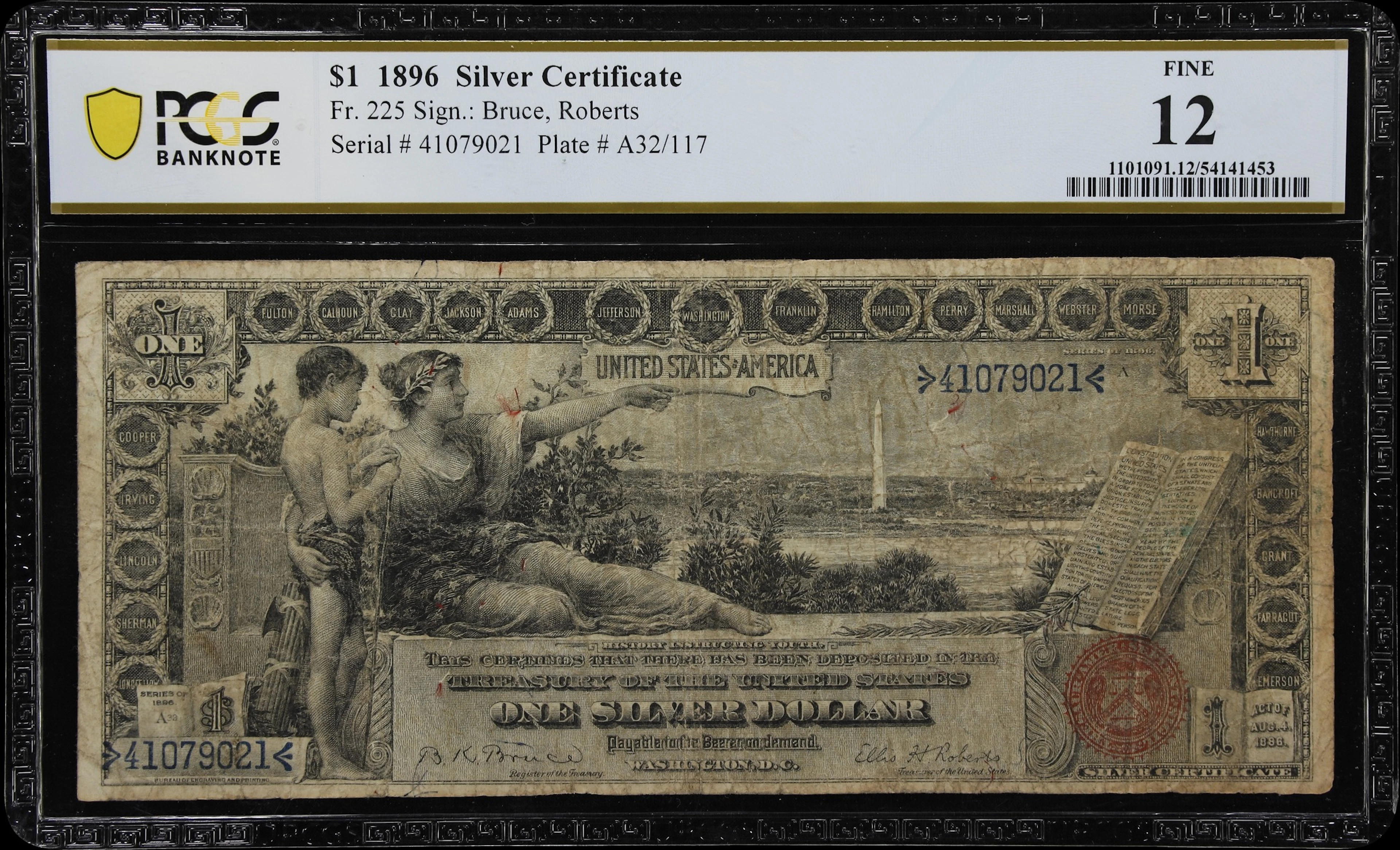 Fr. 225. 1896 $1 Silver Certificate. PCGS Banknote Fine 12.