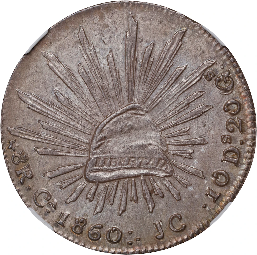 MEXICO. 8 Reales, 1860-Ca JC. Chihuahua Mint. NGC MS-63.