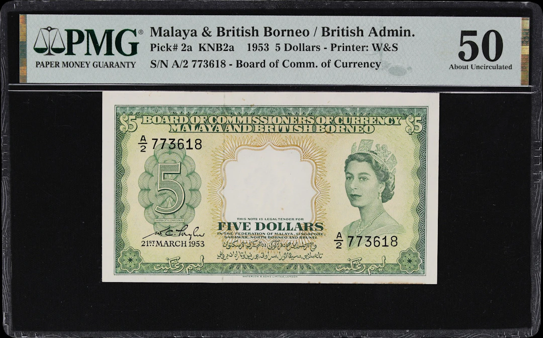 MALAYA AND BRITISH BORNEO. Board of Commissioners of Currency. 5 Dollars