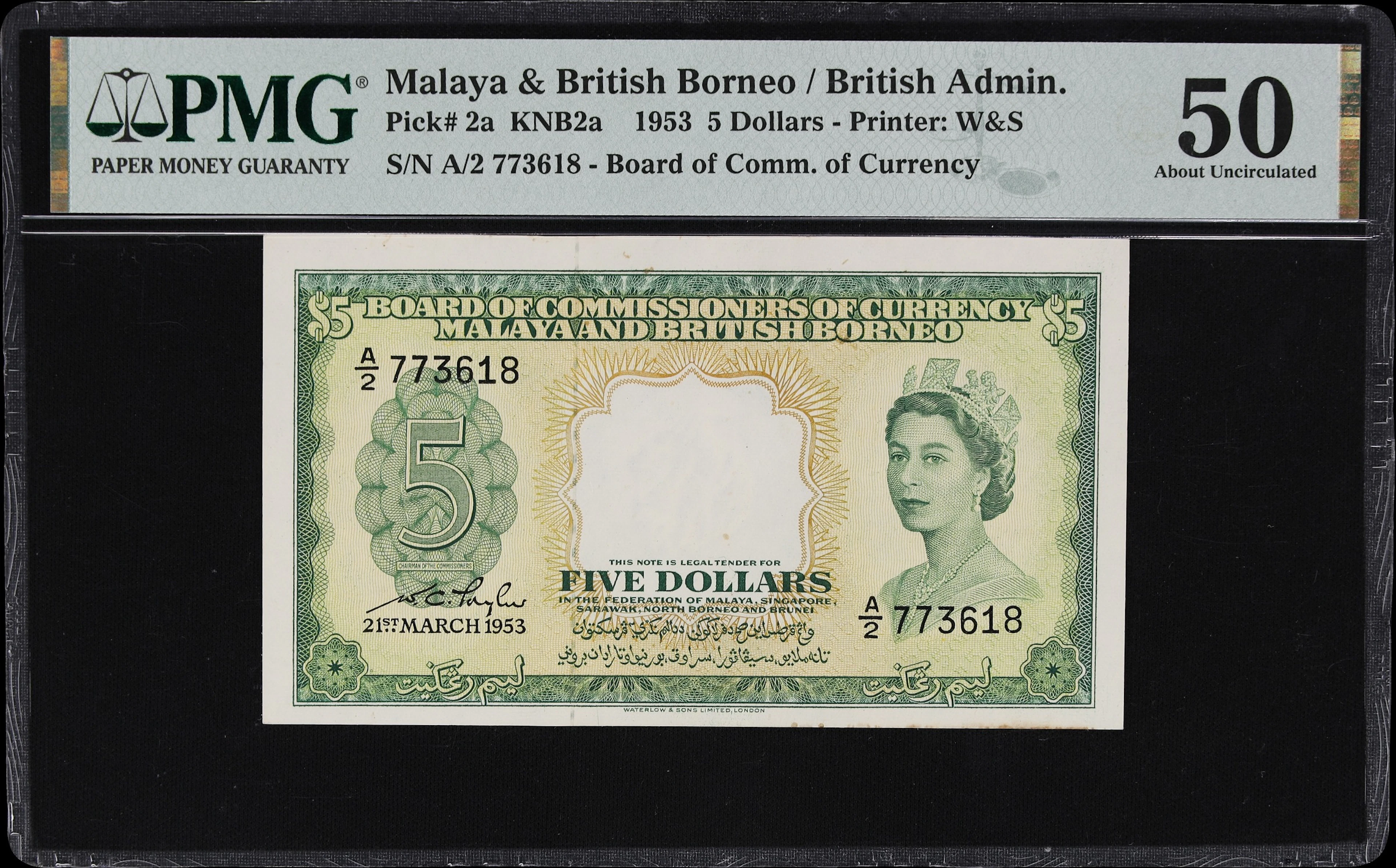 MALAYA AND BRITISH BORNEO. Board of Commissioners of Currency. 5 Dollars