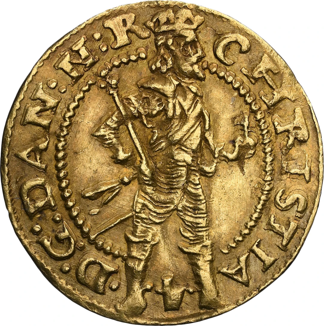 DENMARK. 1/2 Ducat, 1645. Glückstadt Mint. Christian IV. NGC AU Details--Bent.