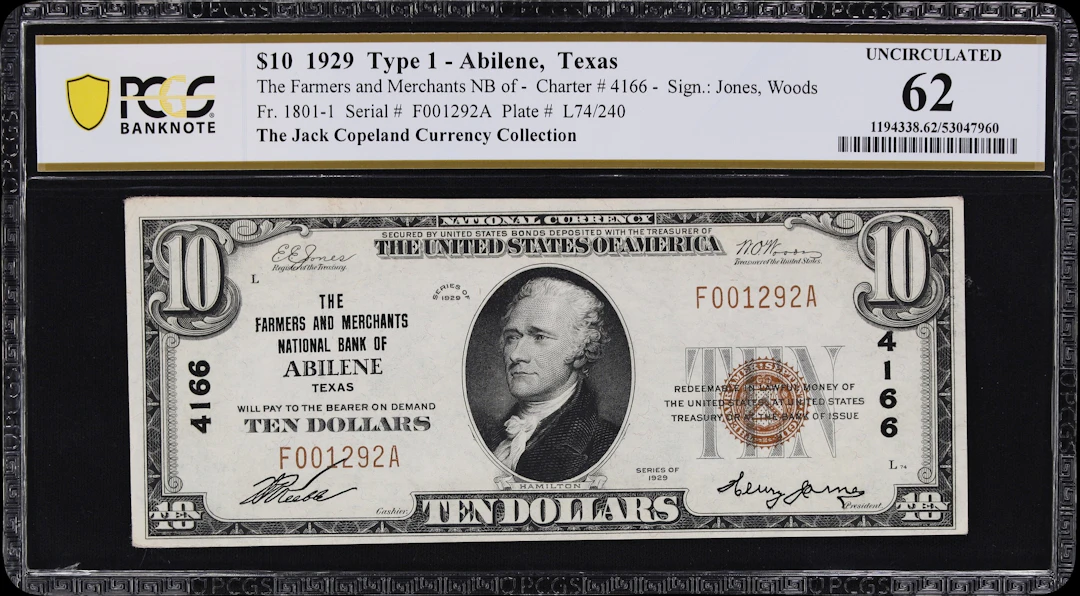 Abilene, Texas. $10 1929 Ty. 1. Fr. 1801-1. Farmers & Merchants NB.