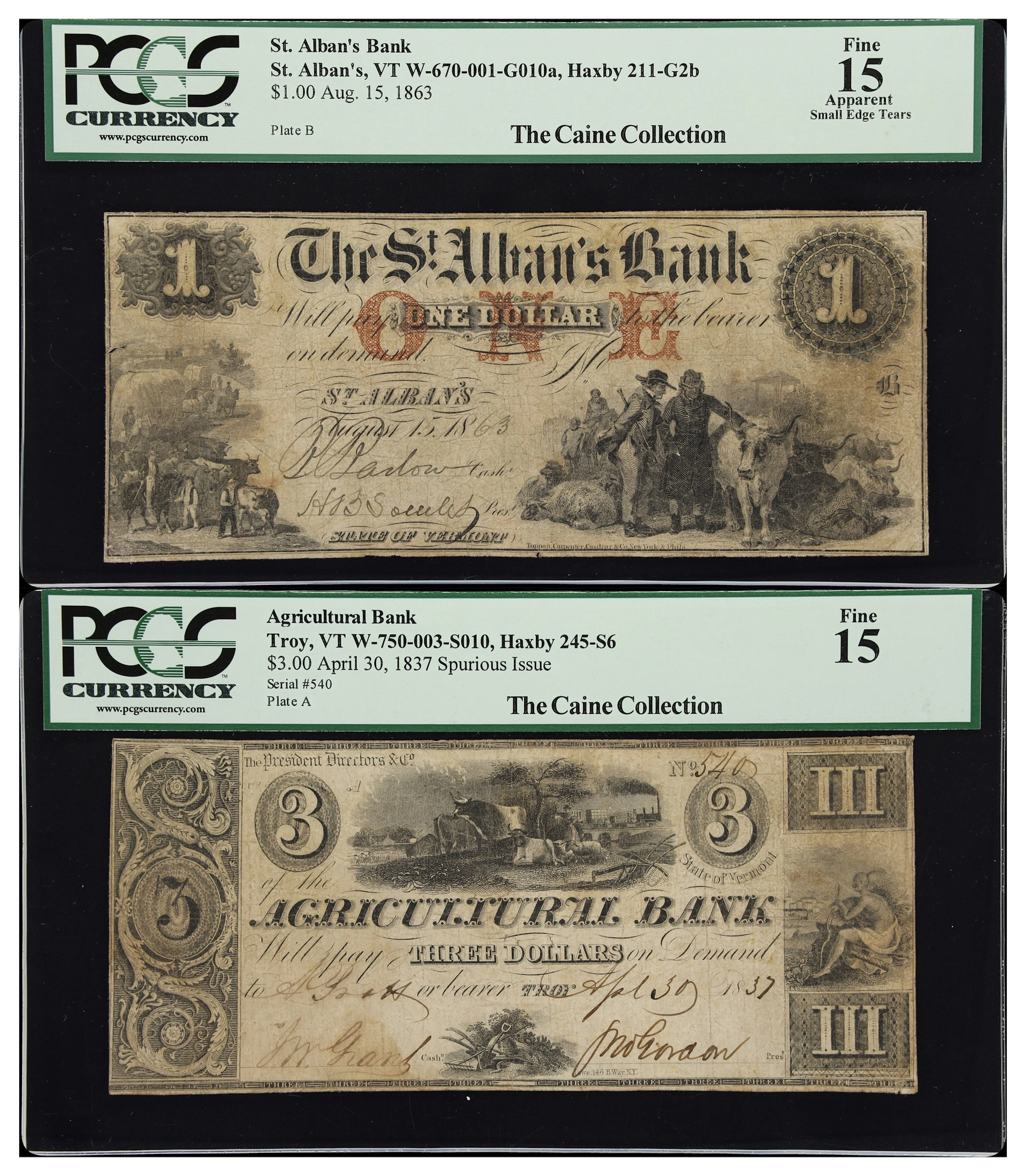 Lot of (2) St. Albans & Troy, Vermont. Agricultural Bank & St. Alban's