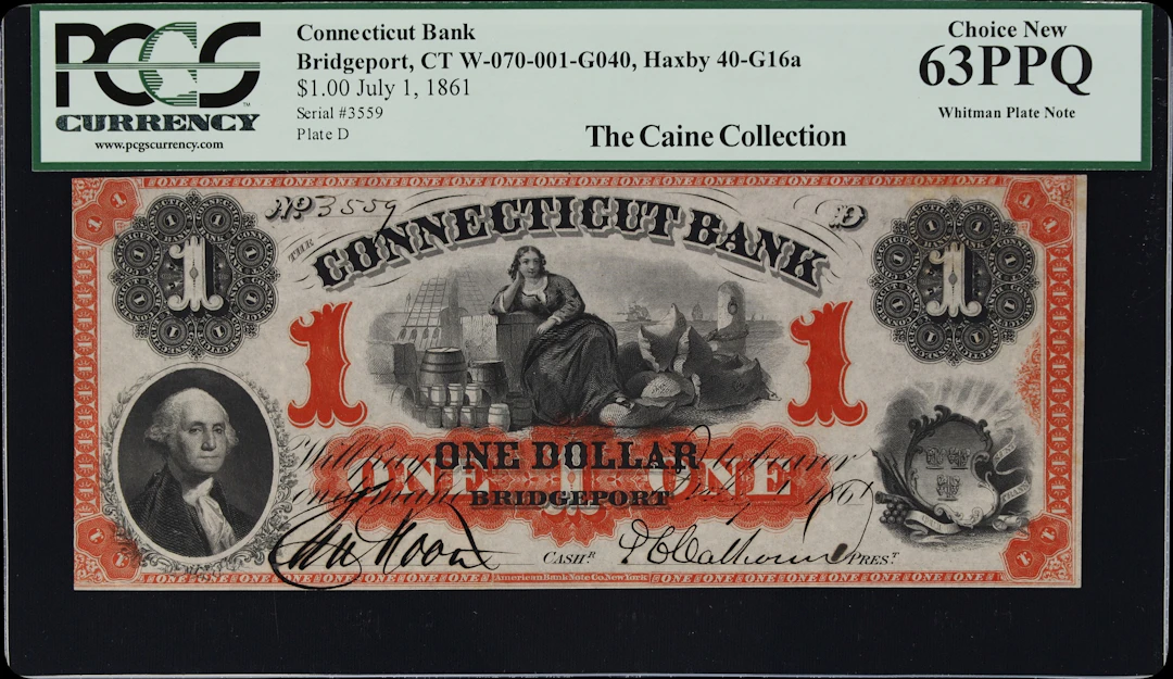 Bridgeport, Connecticut. Connecticut Bank. 1861 $1. PCGS Currency