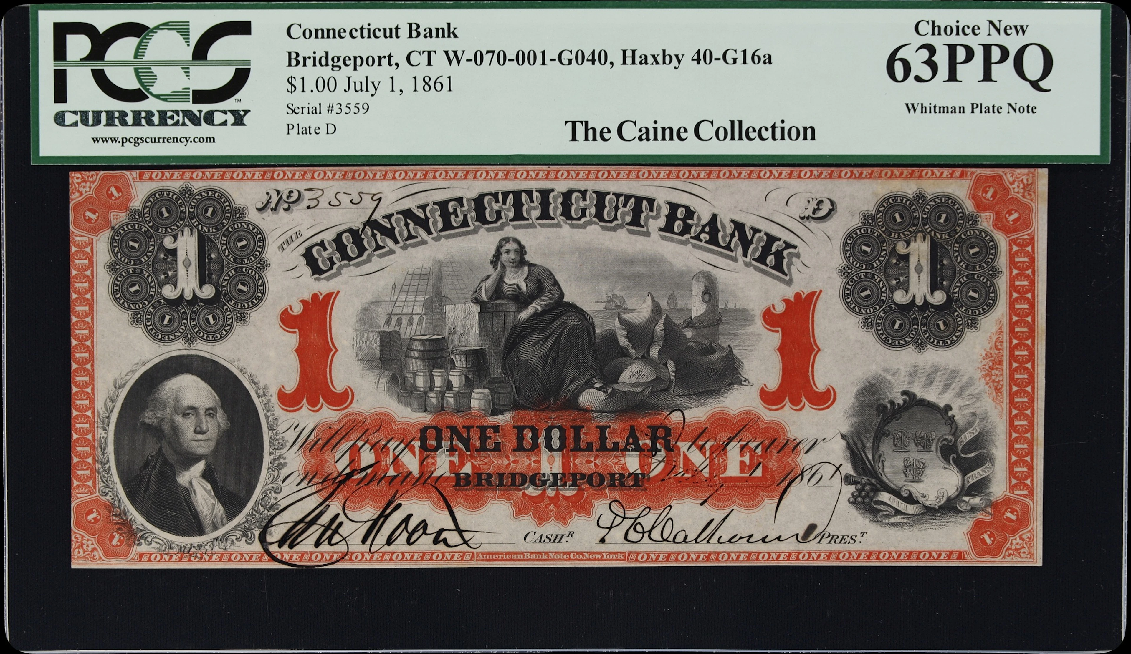 Bridgeport, Connecticut. Connecticut Bank. 1861 $1. PCGS Currency