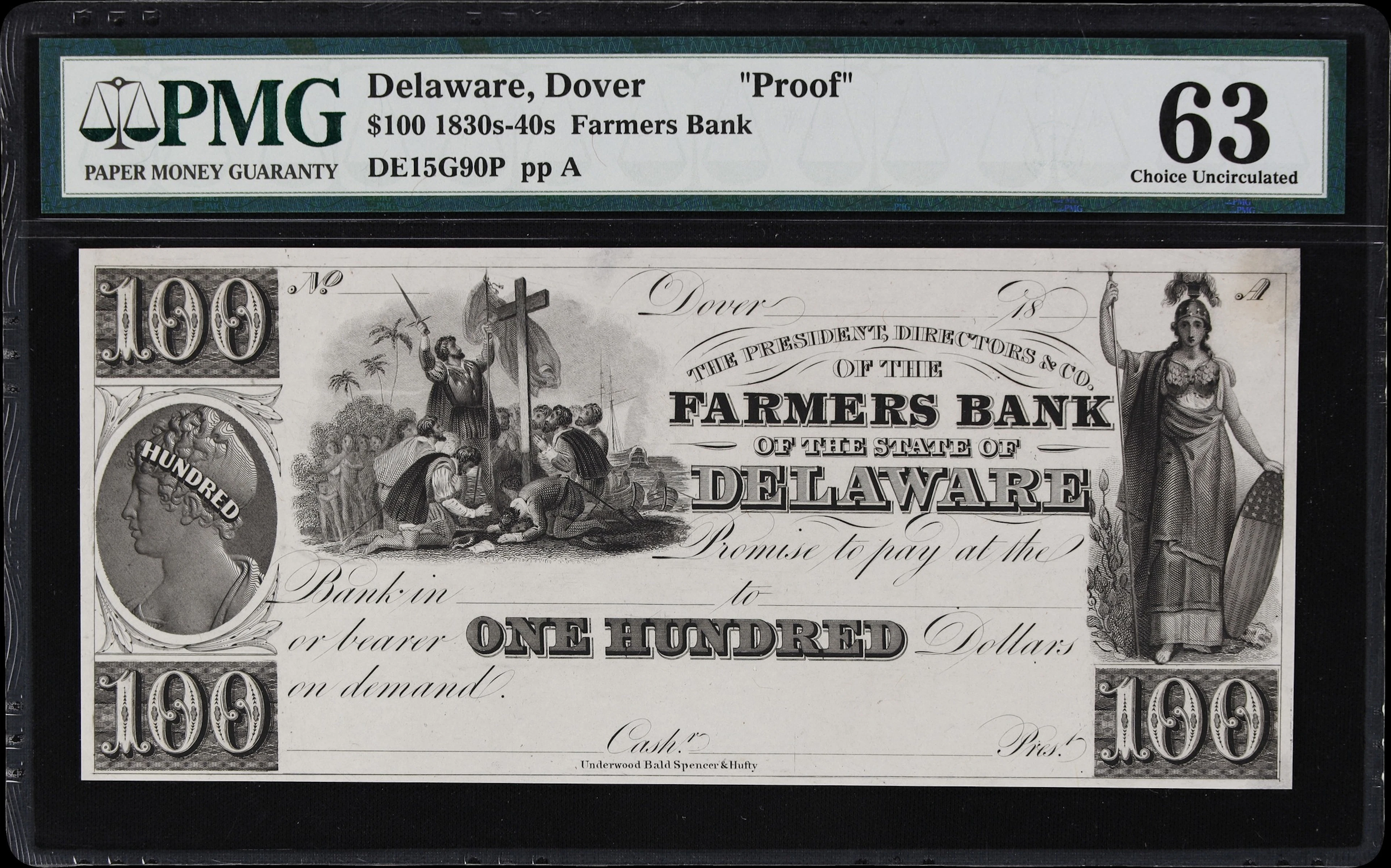Dover, Delaware. Farmers Bank of the State of Delaware. 18xx $100.