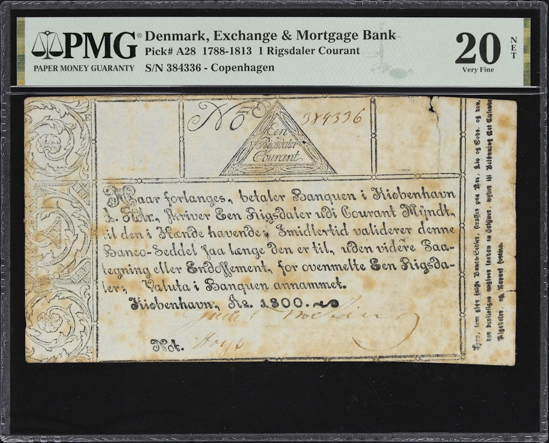 (◊) DENMARK. Exchange & Mortgage Bank. 1 Rigsdaler Courant, 1800.