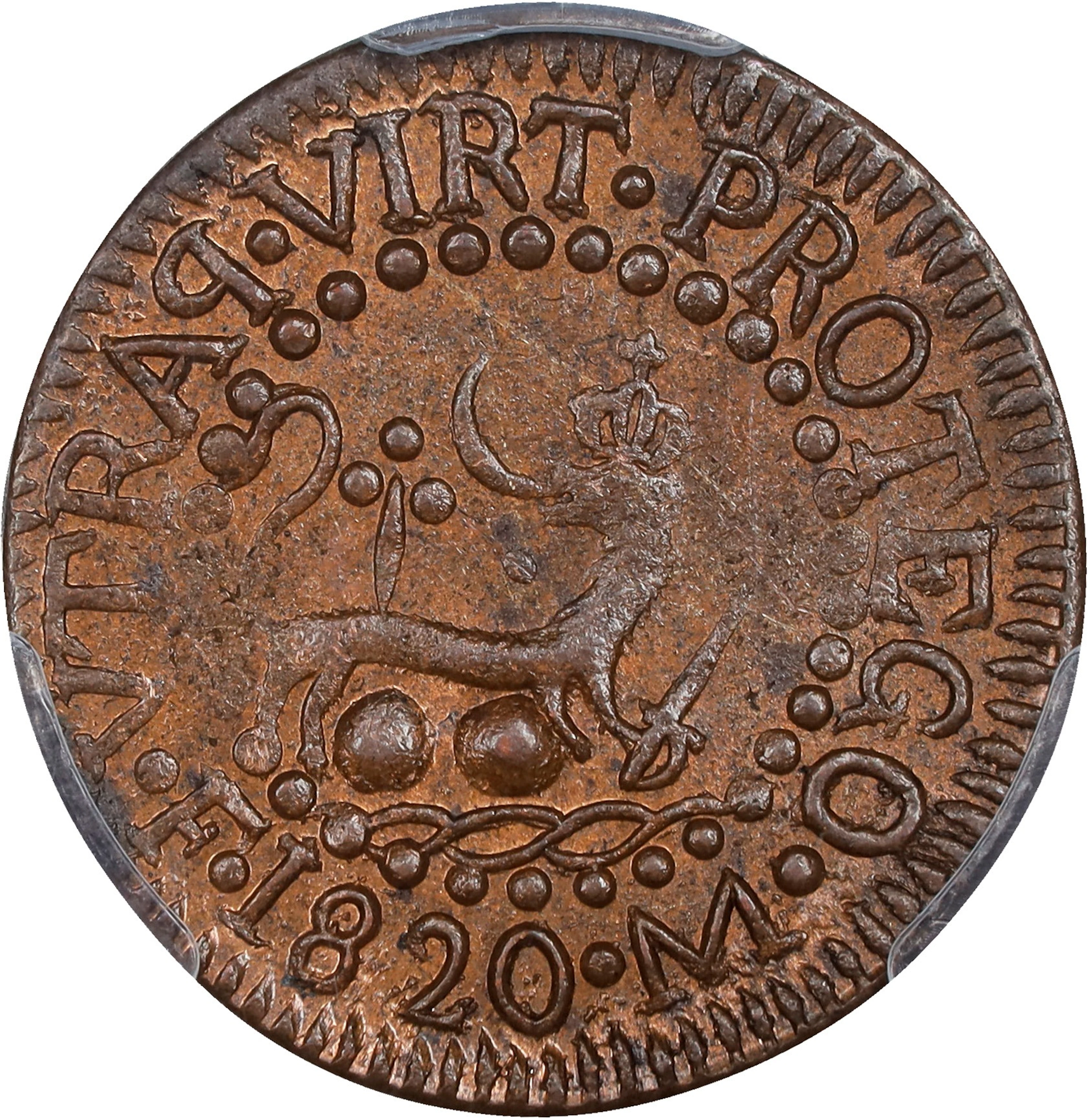 PHILIPPINES. Octavo, 1820-M F. Manila Mint. Ferdinand VII. PCGS MS-63 Brown.