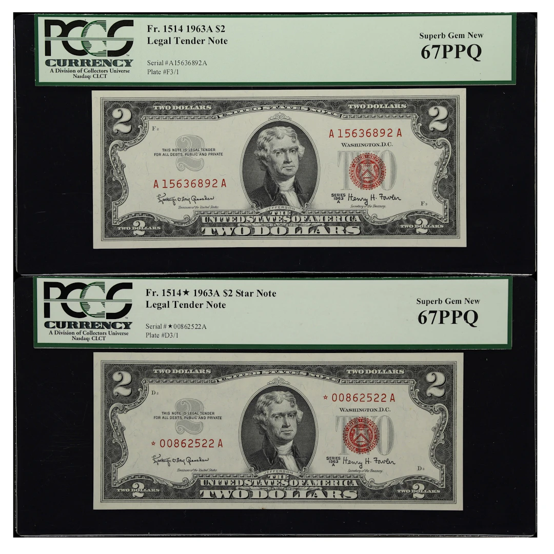 Lot of (2) Fr. 1514 & 1514*. 1963A $2 Legal Tender Notes. PCGS Currency