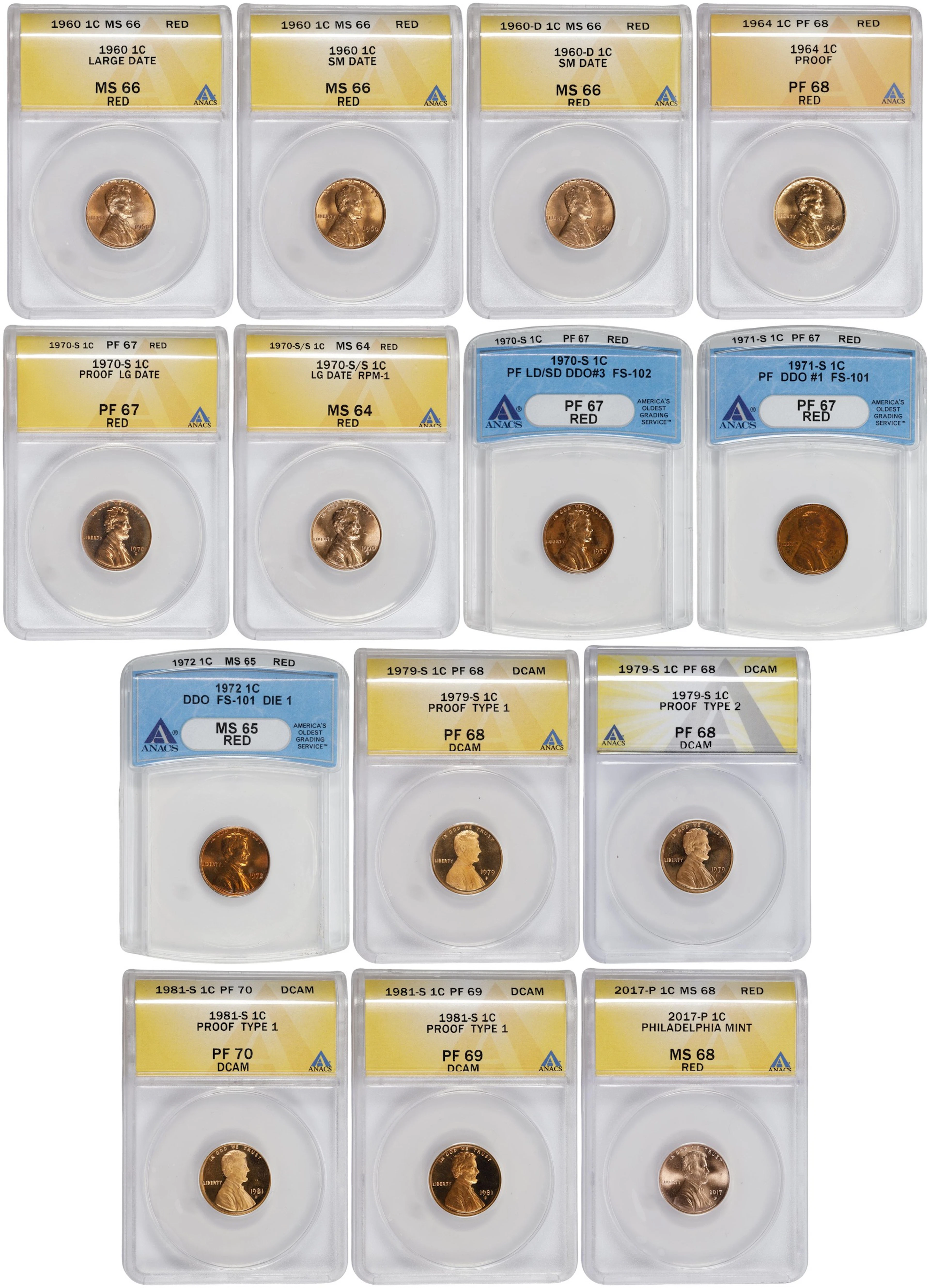 Lot of (14) Lincoln Cents. (ANACS).
