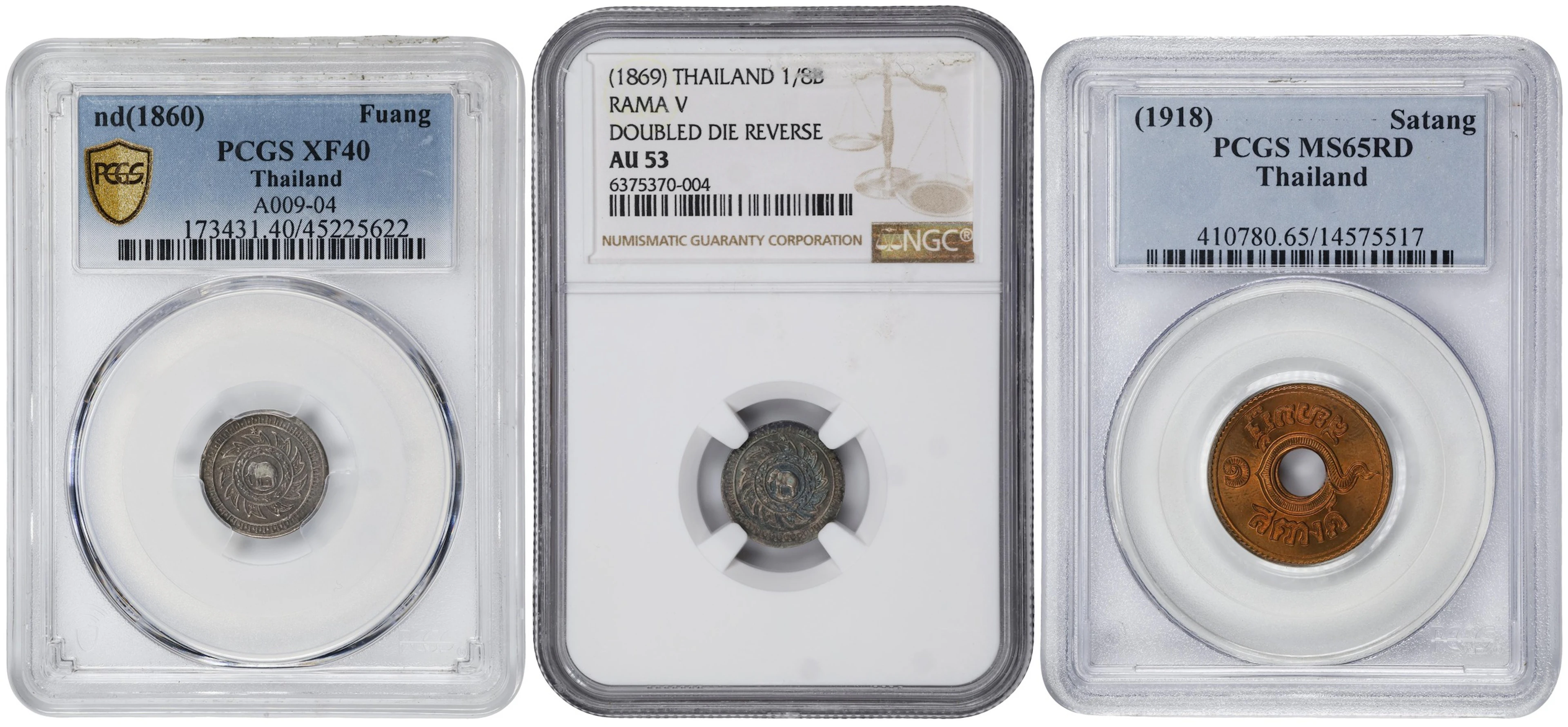 THAILAND. Trio of Mixed Denominations (3 Pieces), ND (1860-1918).