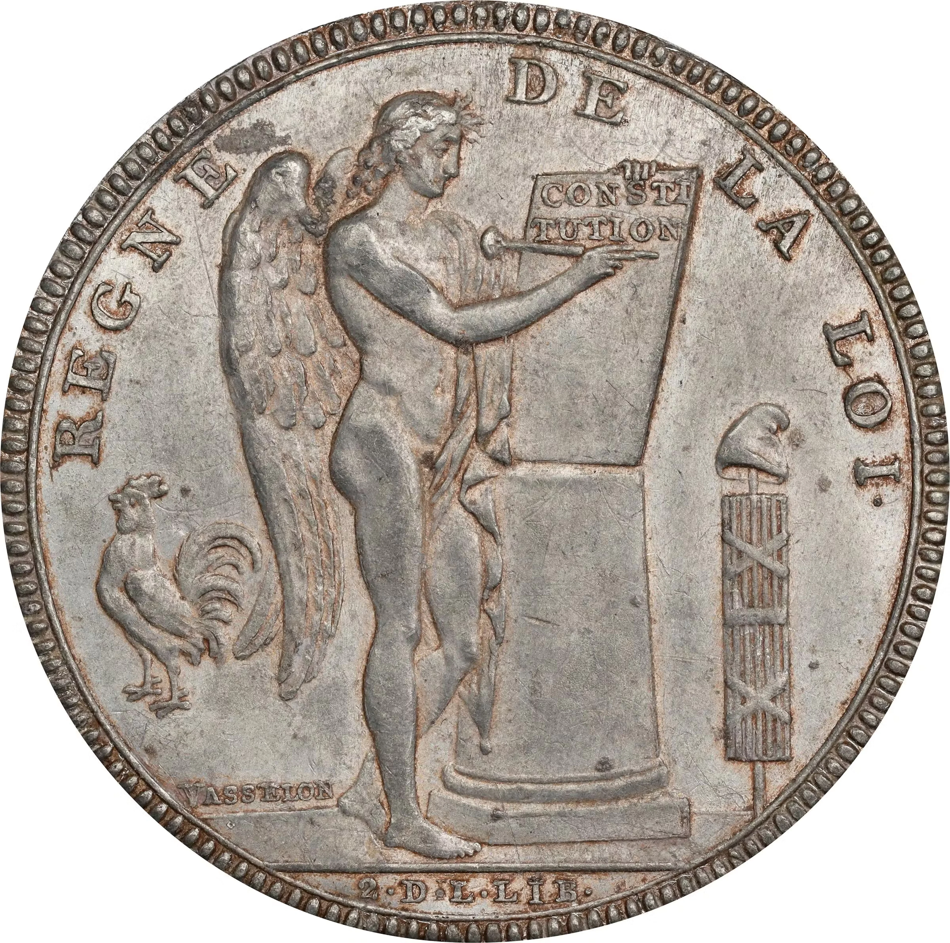 FRANCE. Constitution. White Metal Reverse Cliché or Trial for Ecu