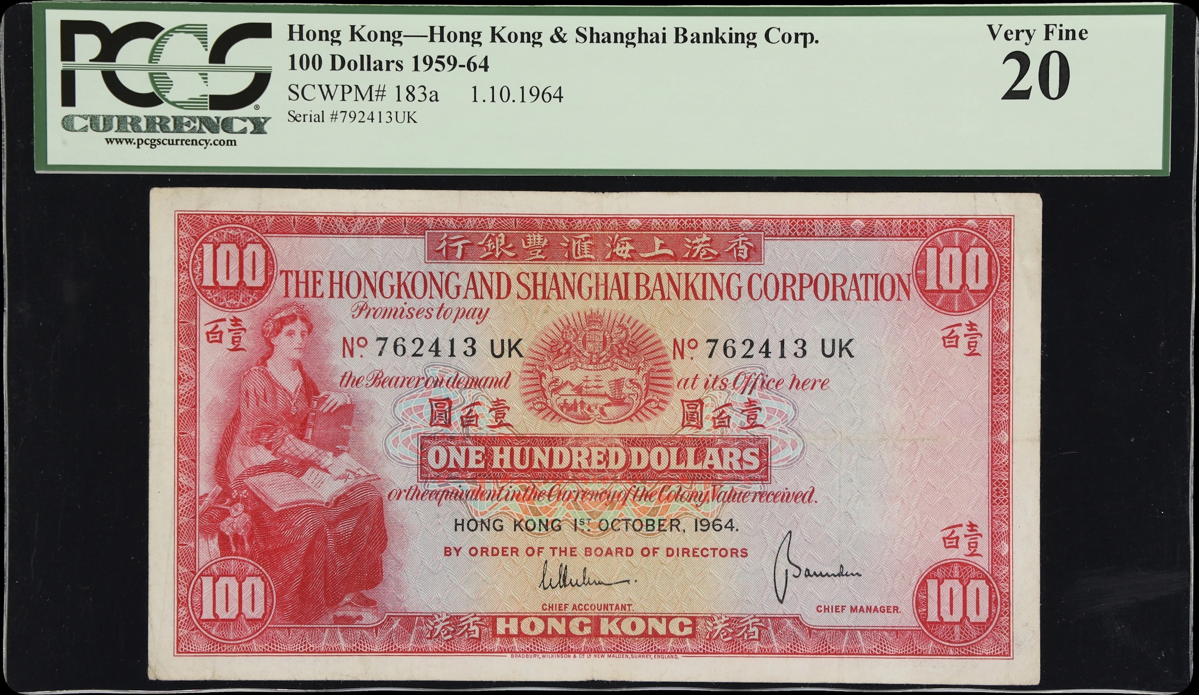 HONG KONG (SAR). Hong Kong & Shanghai Banking Corporation. 100 Dollars
