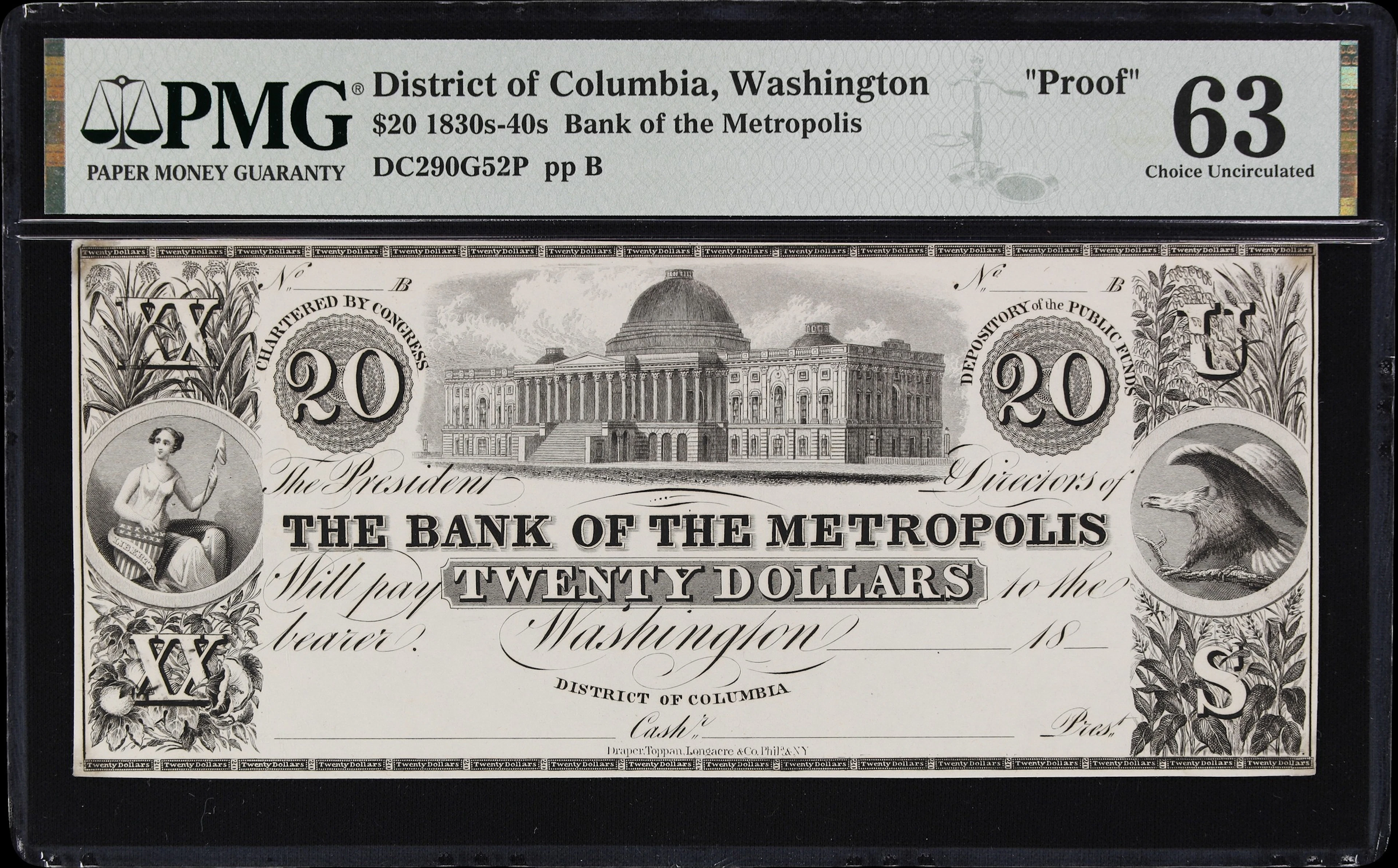 Washington, District of Columbia. Bank of Metropolis. 18xx $20. PMG
