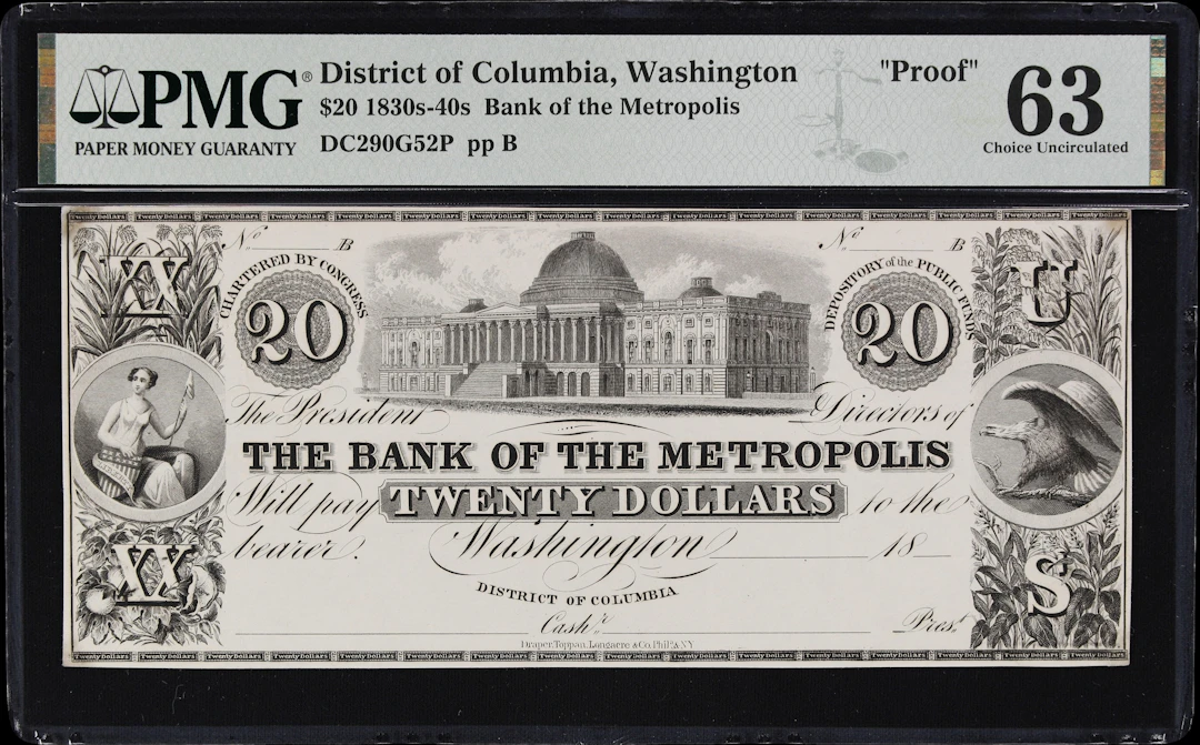 Washington, District of Columbia. Bank of Metropolis. 18xx $20. PMG