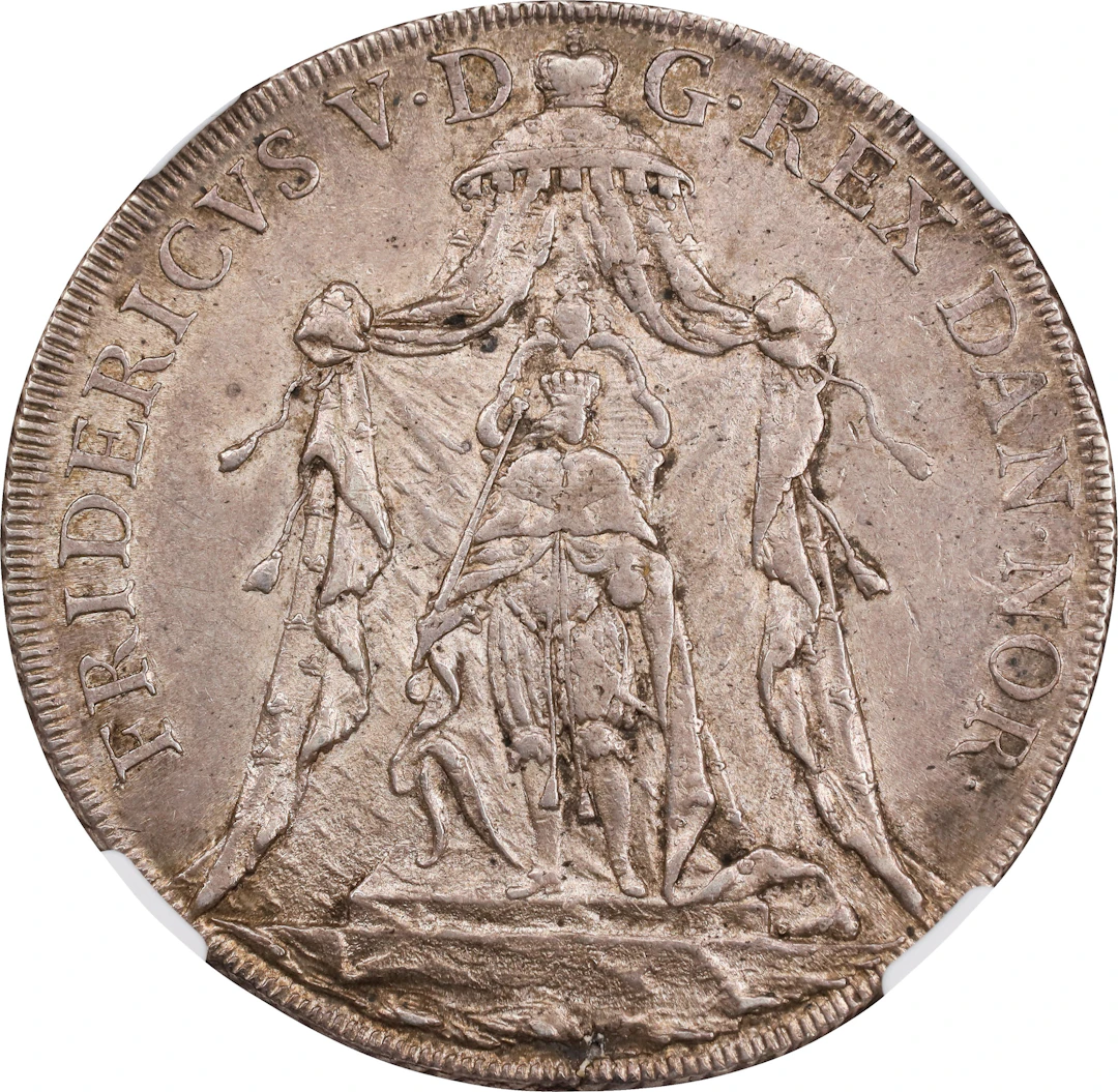 DENMARK. Speciedaler, 1747. Copenhagen Mint. Frederik V. NGC AU-58.