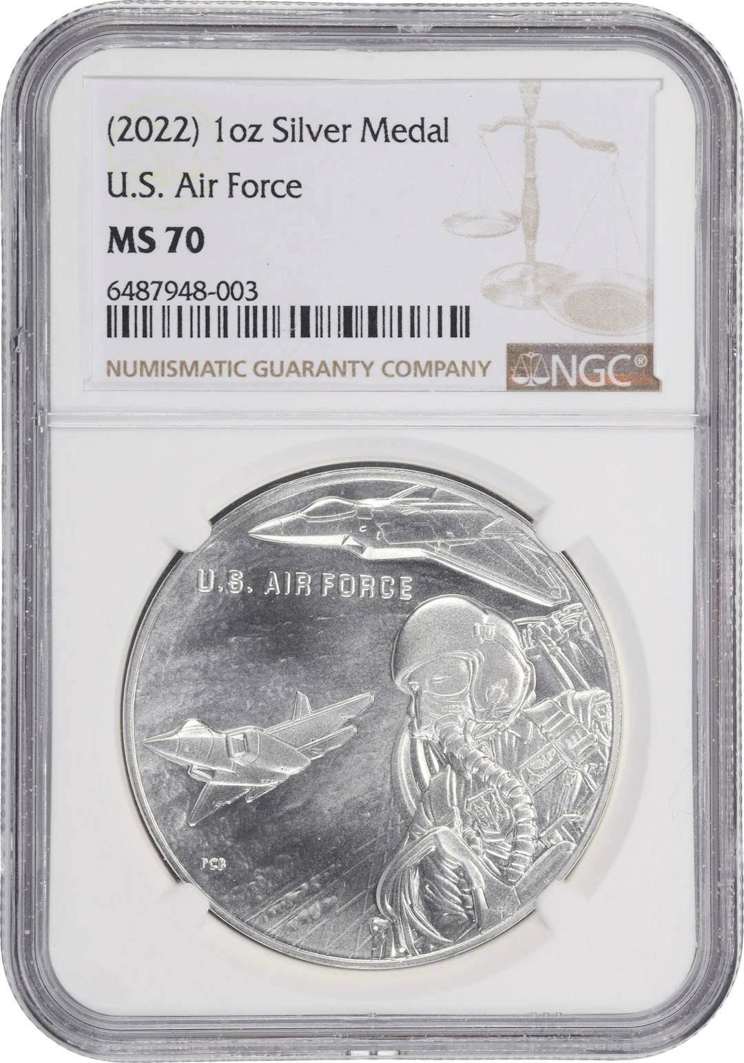 (1 oz, 31.104 g ASW). 2022 U.S. Air Force Silver Medal. MS-70 (NGC).