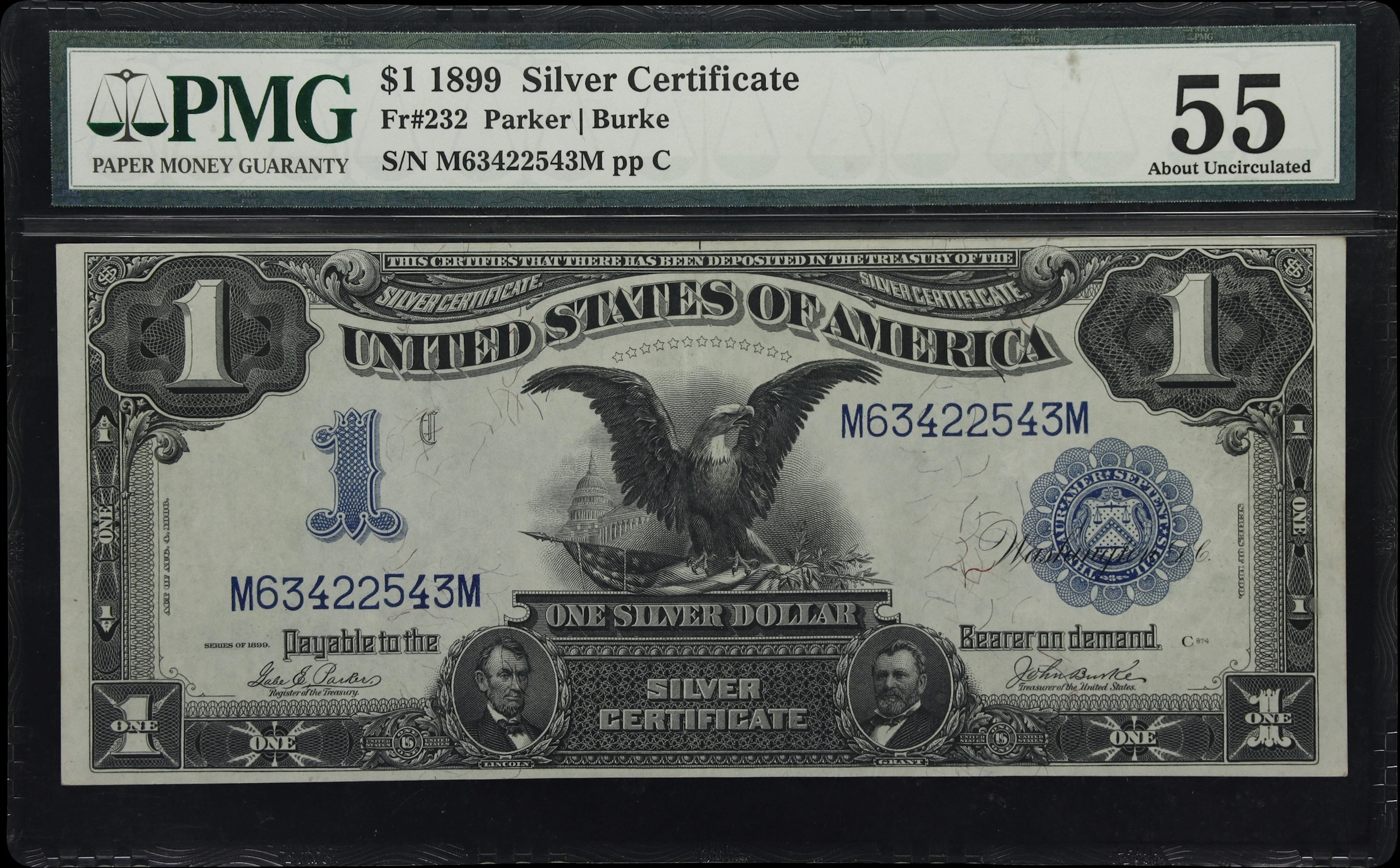 Fr. 232. 1899 $1 Silver Certificate. PMG About Uncirculated 55.
