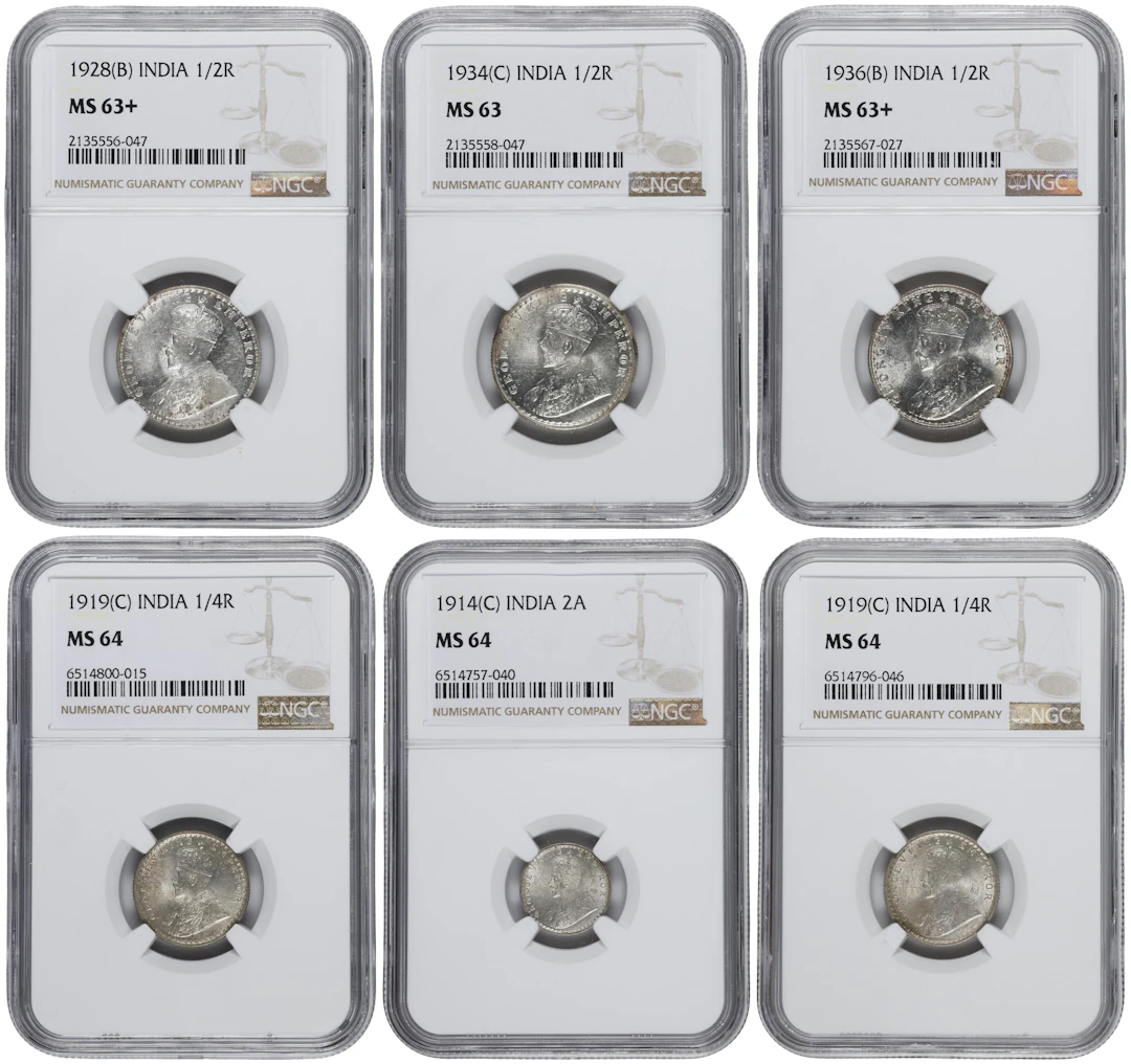 INDIA. Sextet of Silver Denominations (6 Pieces), 1914-36. George
