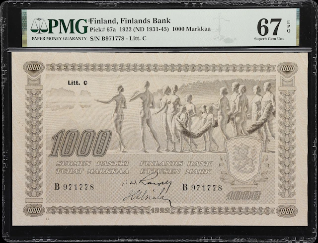 (◊) FINLAND. Finlands Bank. 1000 Markkaa, 1922 (ND 1931-45). P-67a.