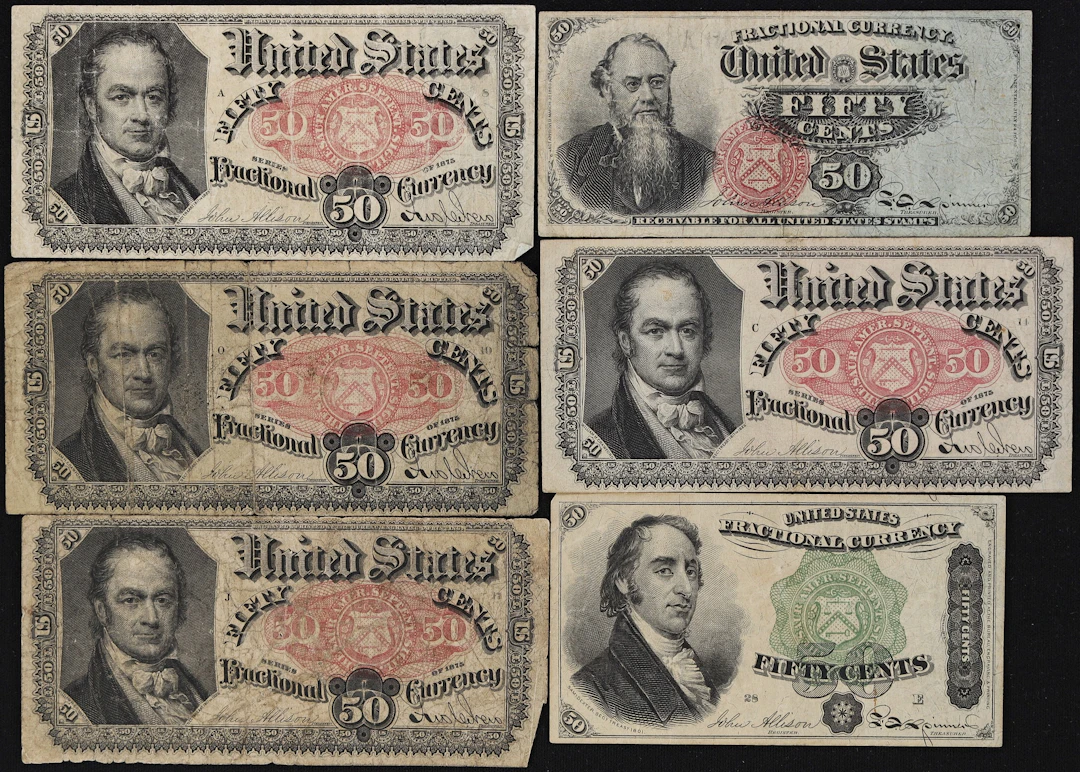 Lot of (6) Mixed Fractionals. Mixed Friedbergs. 50 Cents. Fourth &