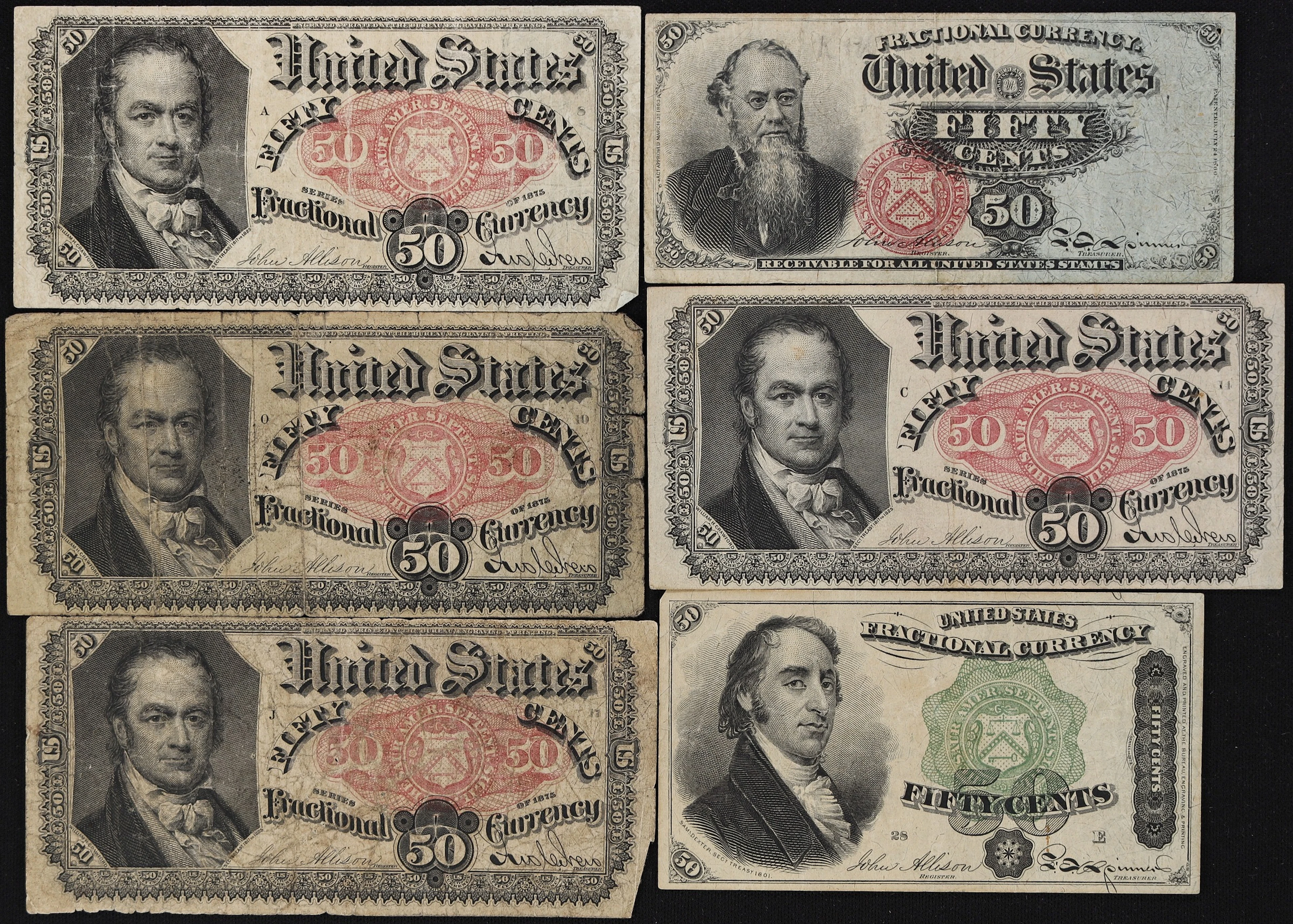 Lot of (6) Mixed Fractionals. Mixed Friedbergs. 50 Cents. Fourth &