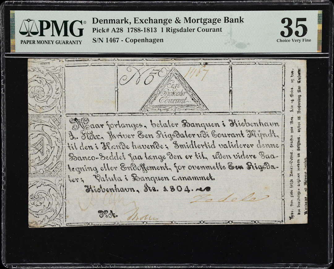 (◊) DENMARK. Exchange & Mortgage Bank. 1 Rigsdaler Courant, 1804.