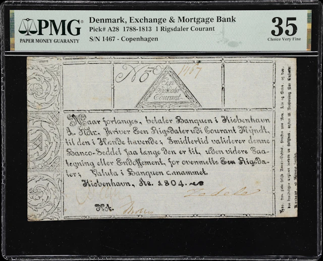 (◊) DENMARK. Exchange & Mortgage Bank. 1 Rigsdaler Courant, 1804.