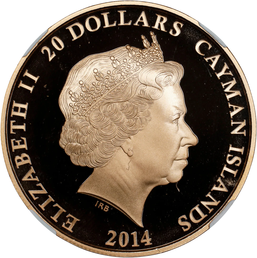 (1.178 oz, 36.641 g AGW). Cayman Islands. 2014 Ronald Reagan Gold