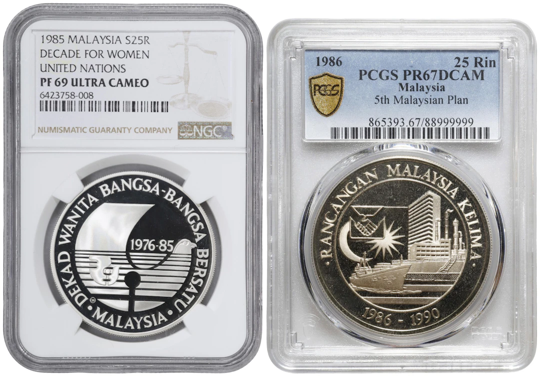 MALAYSIA. Duo of 25 Ringgit (2 Pieces), 1985 & 1986. Singapore Mint.