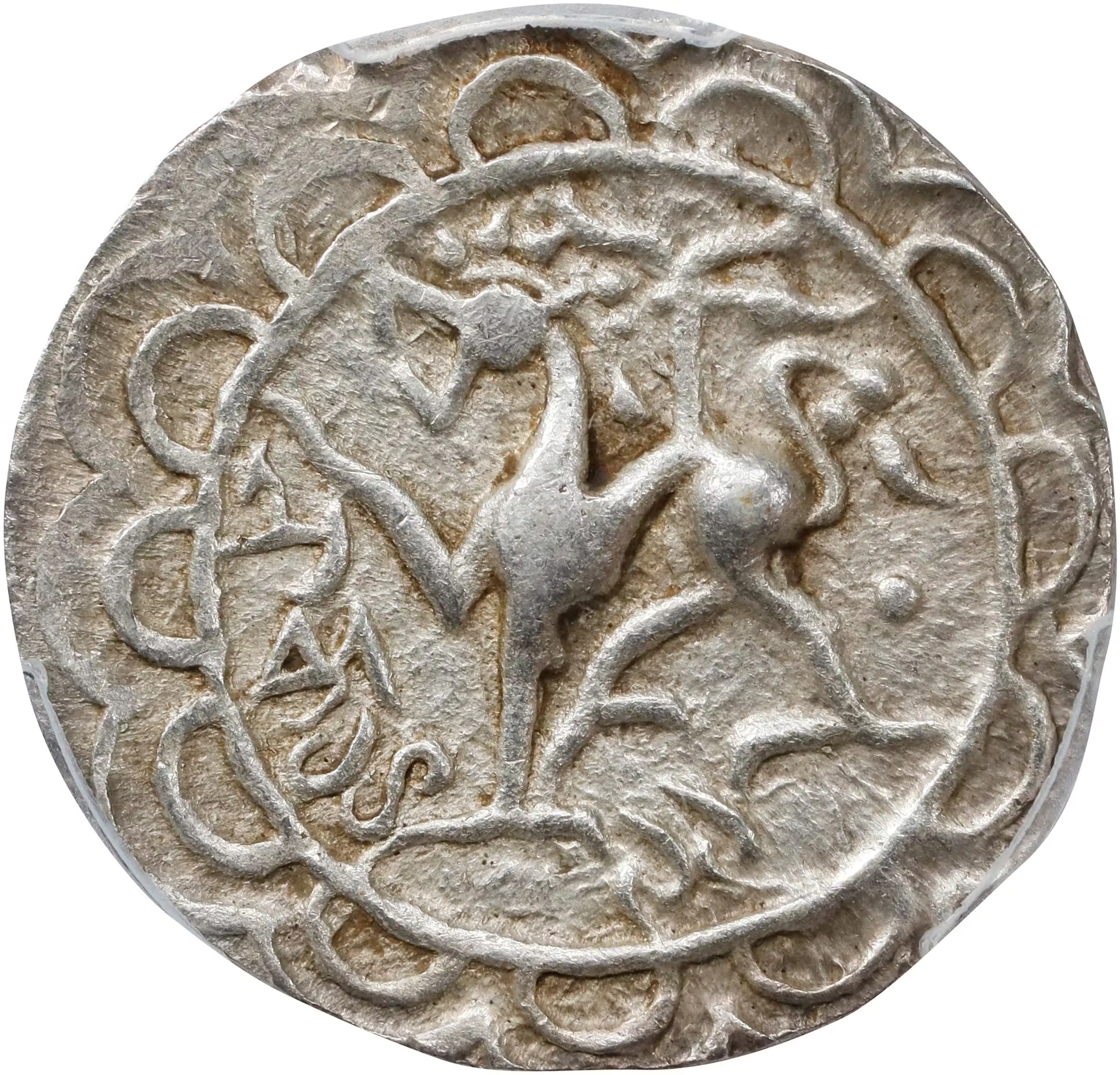 INDIA. Tripura. Tanka, SE 1499 (1577). Amara Manikya. PCGS AU-53.