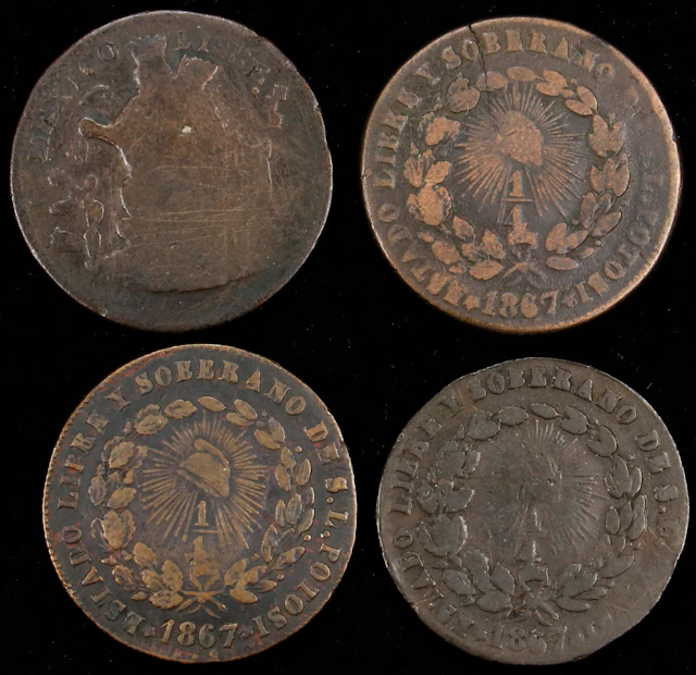 MEXICO. Quartet of 1/4 Reales (4 Pieces), 1859 & 1867. San Luis Potosi