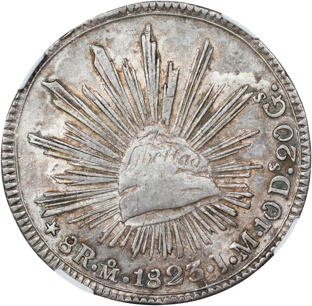 MEXICO. "Hookneck" 8 Reales, 1823-Mo JM. Mexico City Mint. NGC AU-50.