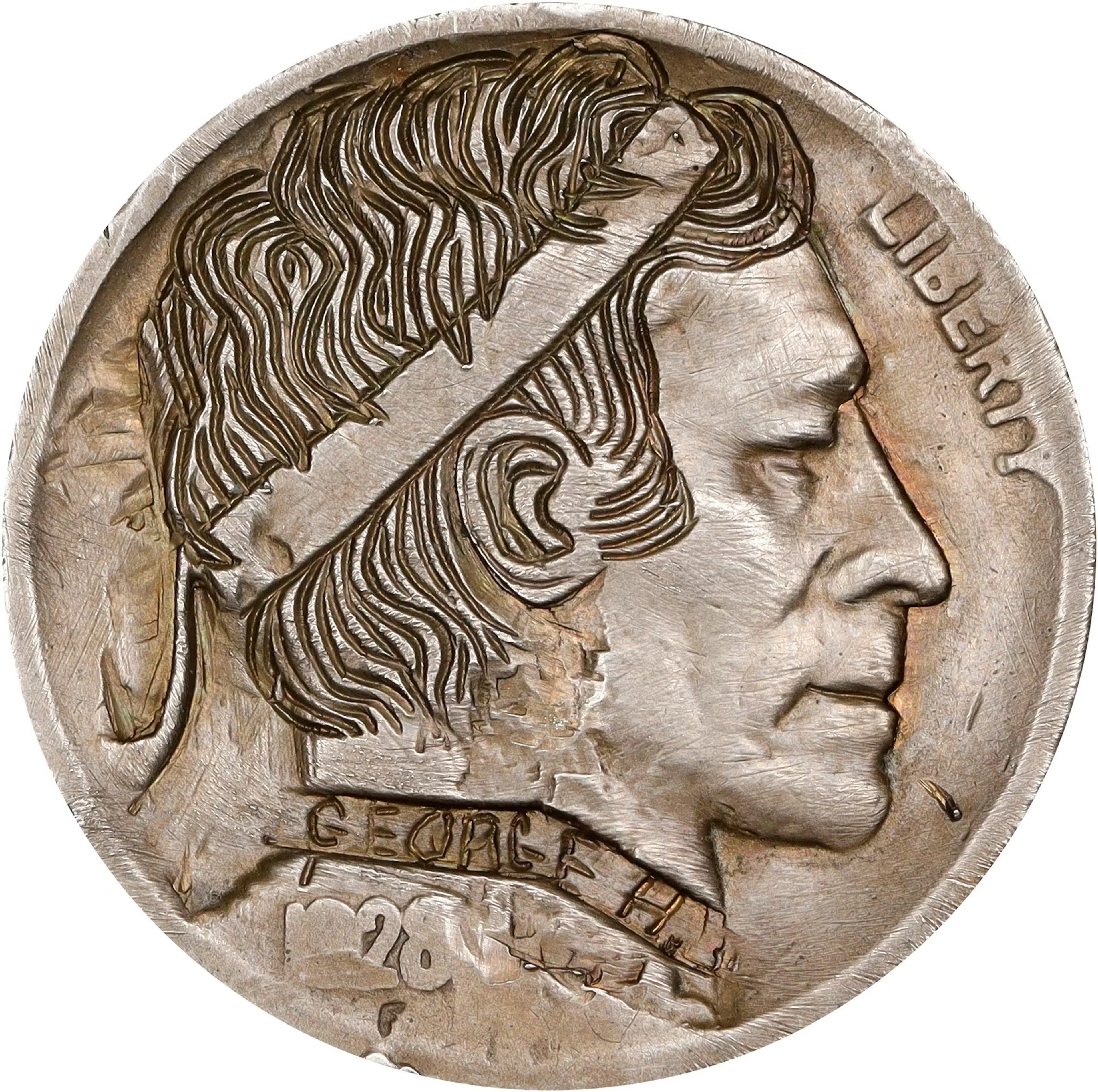 Roman Gladiator Hobo Nickel. By Bo. Signed GEORGE H. Quality of Work: