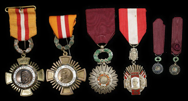 PERU. Sextet of Military Orders (6 Pieces), ND (ca. 1921-1949). Grade