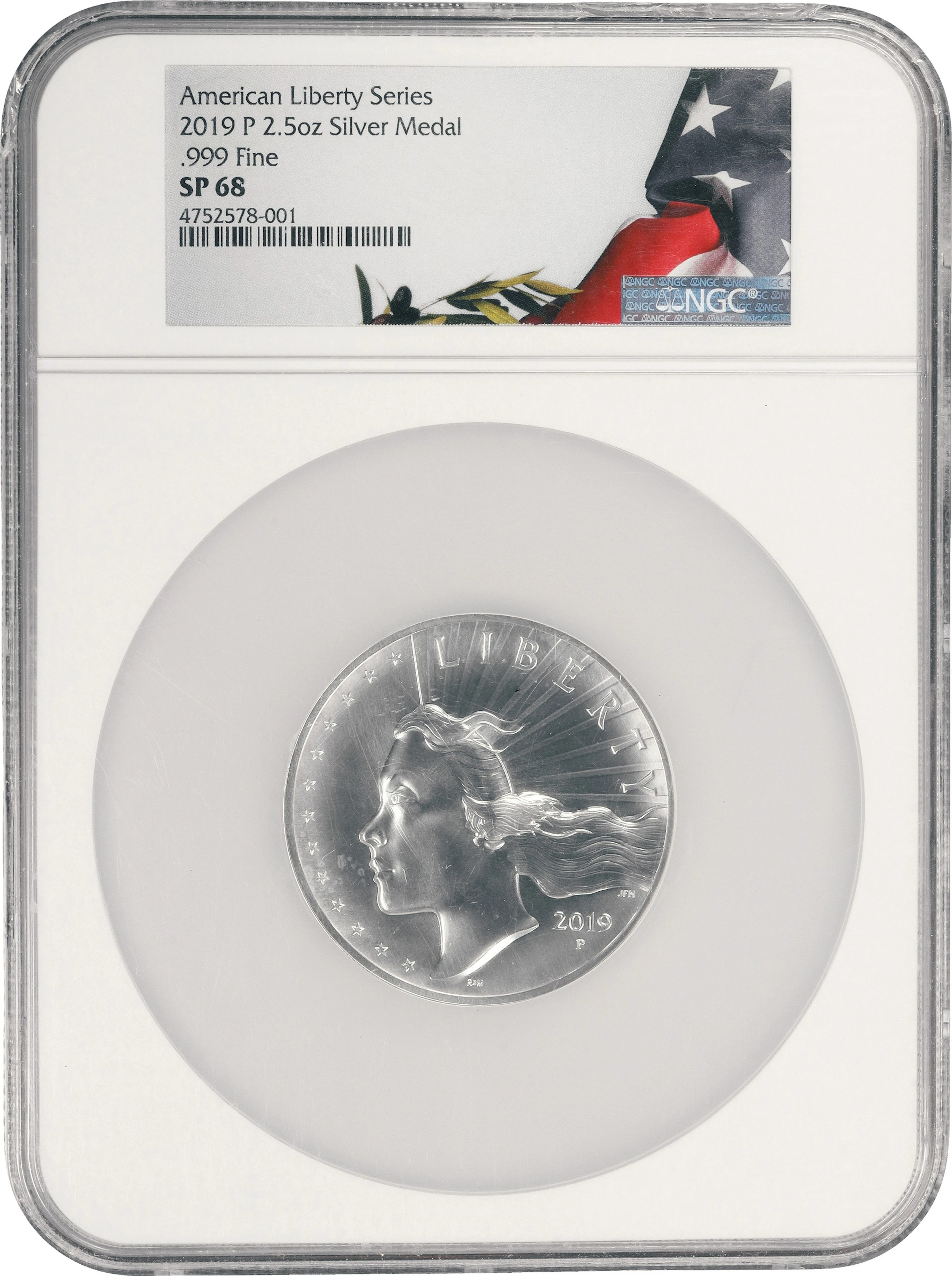 (2.5 oz, 77.76 g ASW). 2019-P American Liberty Series Silver Medal.