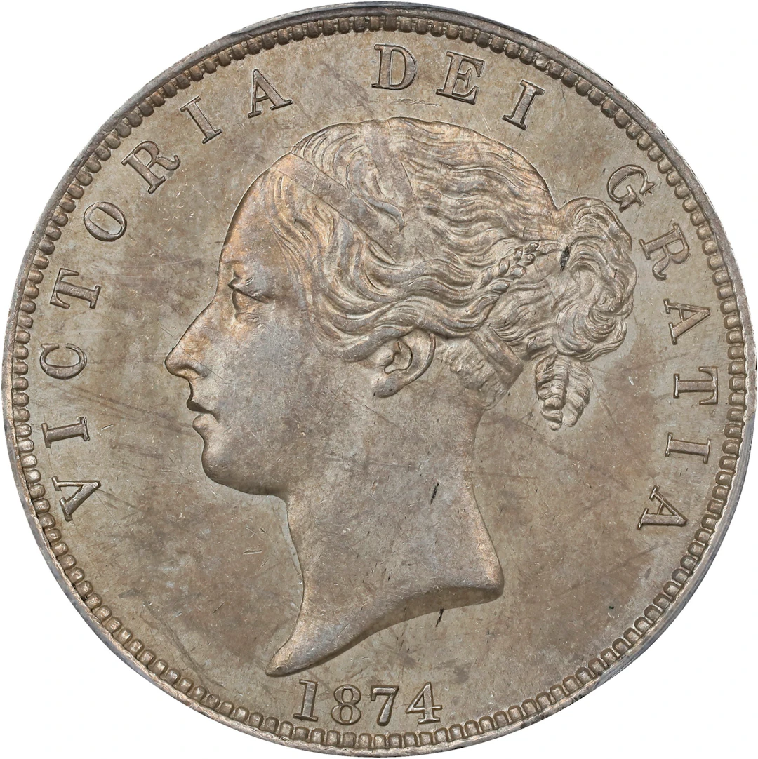GREAT BRITAIN. 1/2 Crown, 1874. London Mint. Victoria. PCGS AU-58.