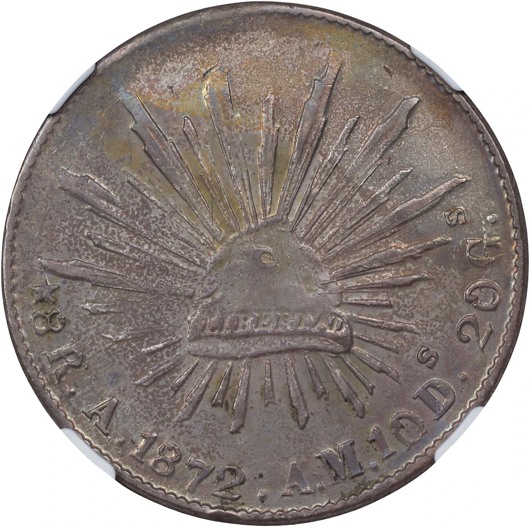 MEXICO. 8 Reales, 1872-A AM. Alamos Mint. NGC AU-58.
