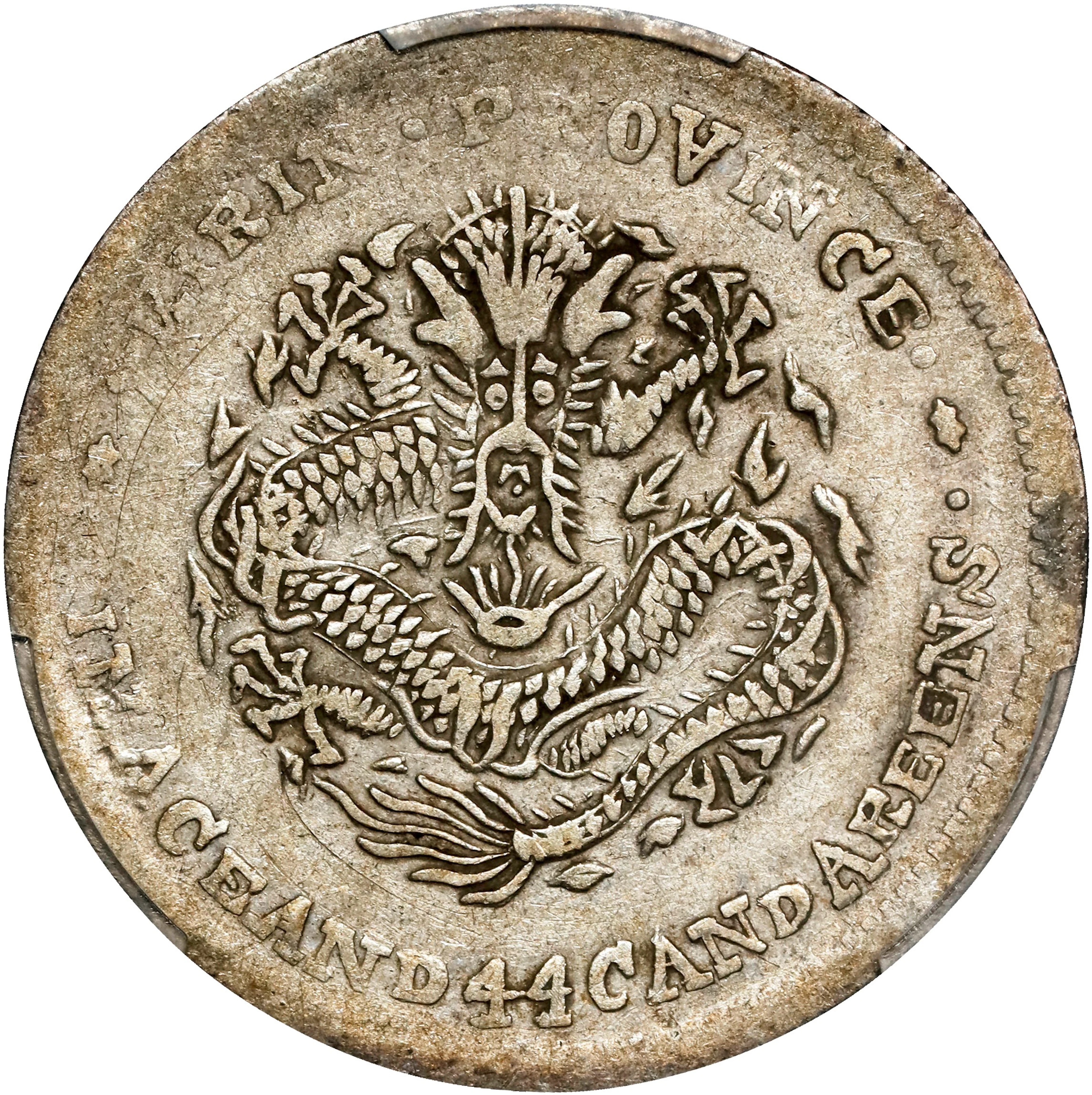 (t) CHINA. Kirin. 1 Mace 4.4 Candareens (20 Cents), CD (1908). Kirin