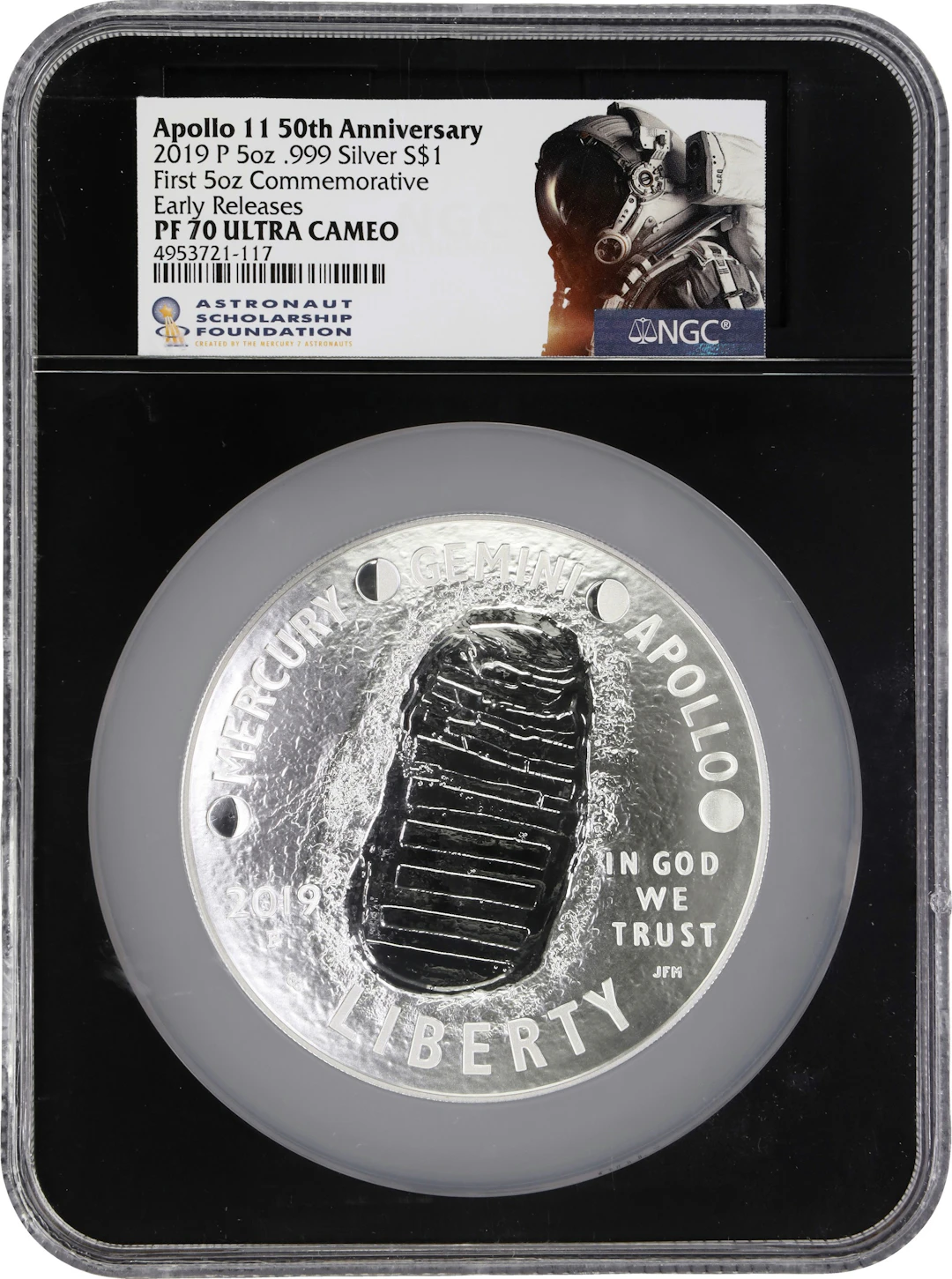 (5 oz, 155.52 g ASW). 2019-P Apollo 11 50th Anniversary 5 oz U.S.