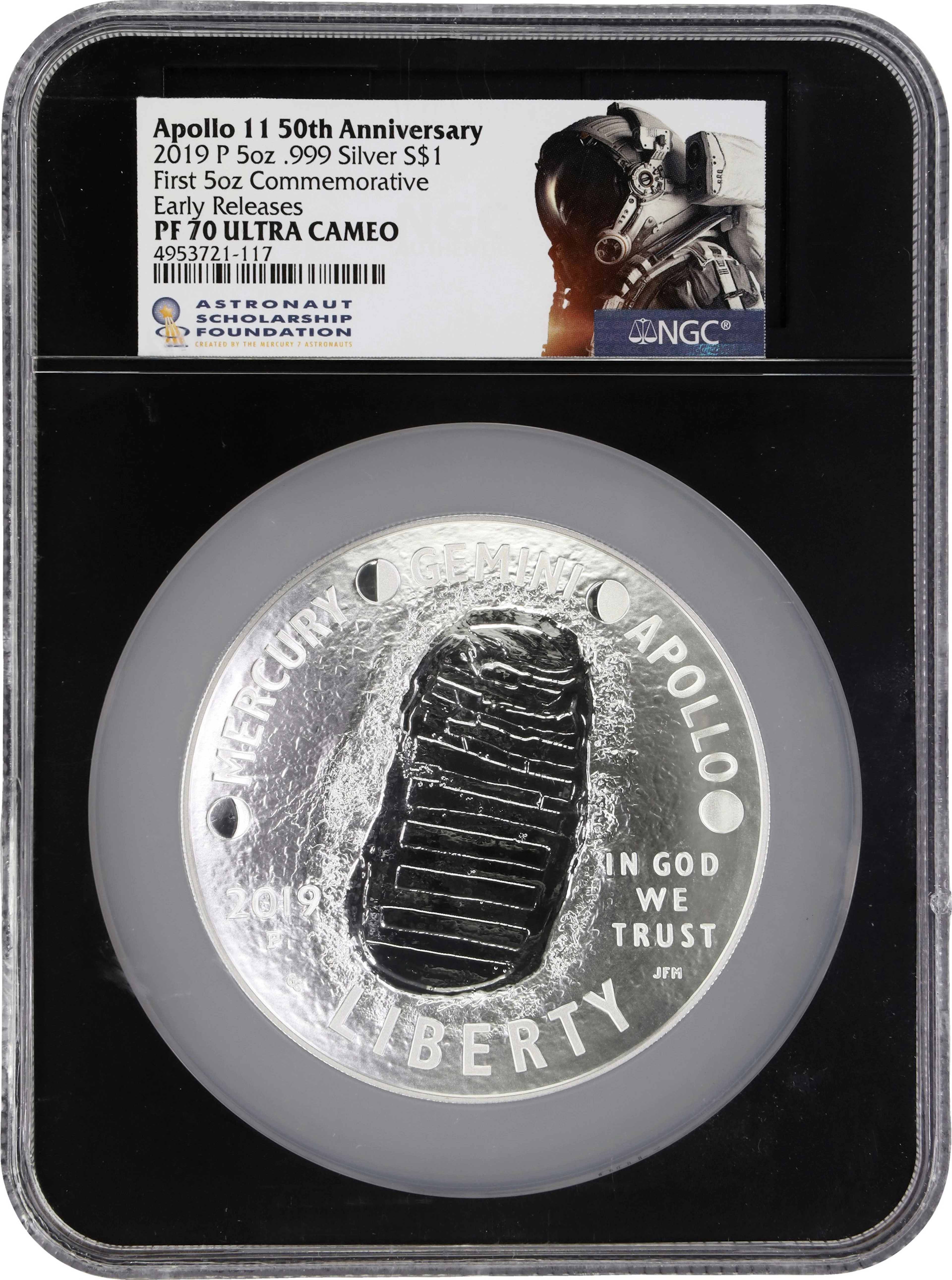 (5 oz, 155.52 g ASW). 2019-P Apollo 11 50th Anniversary 5 oz U.S.