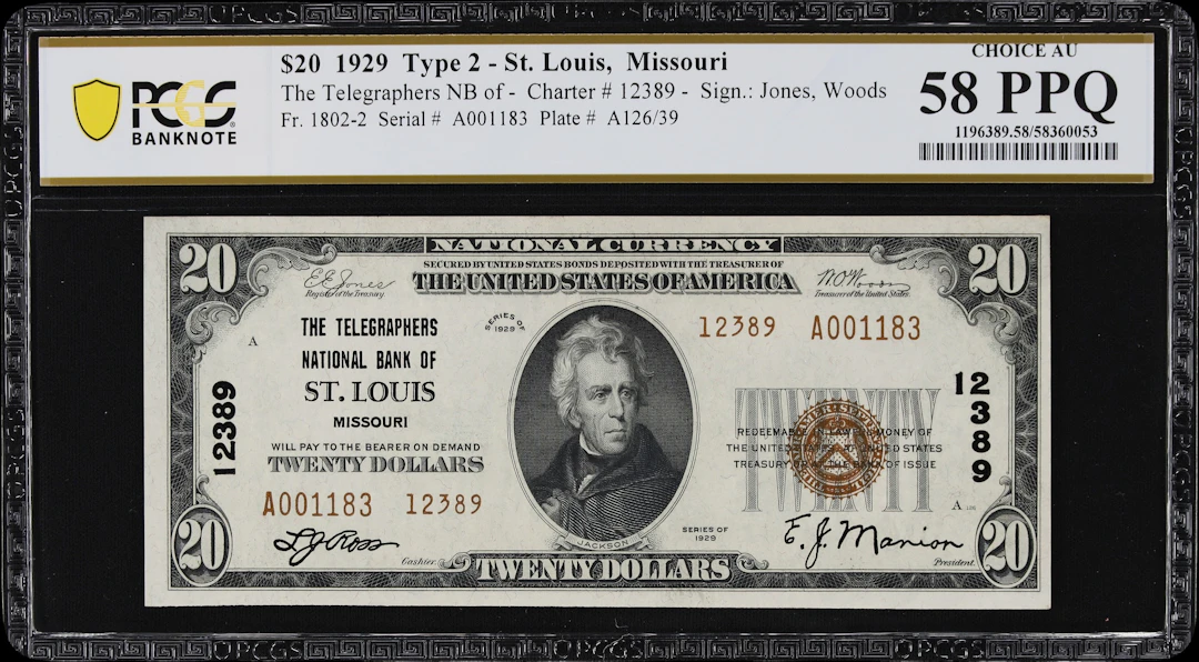 Saint Louis, Missouri. $20 1929 Ty. 2. Fr. 1802-2. Telegraphers NB.
