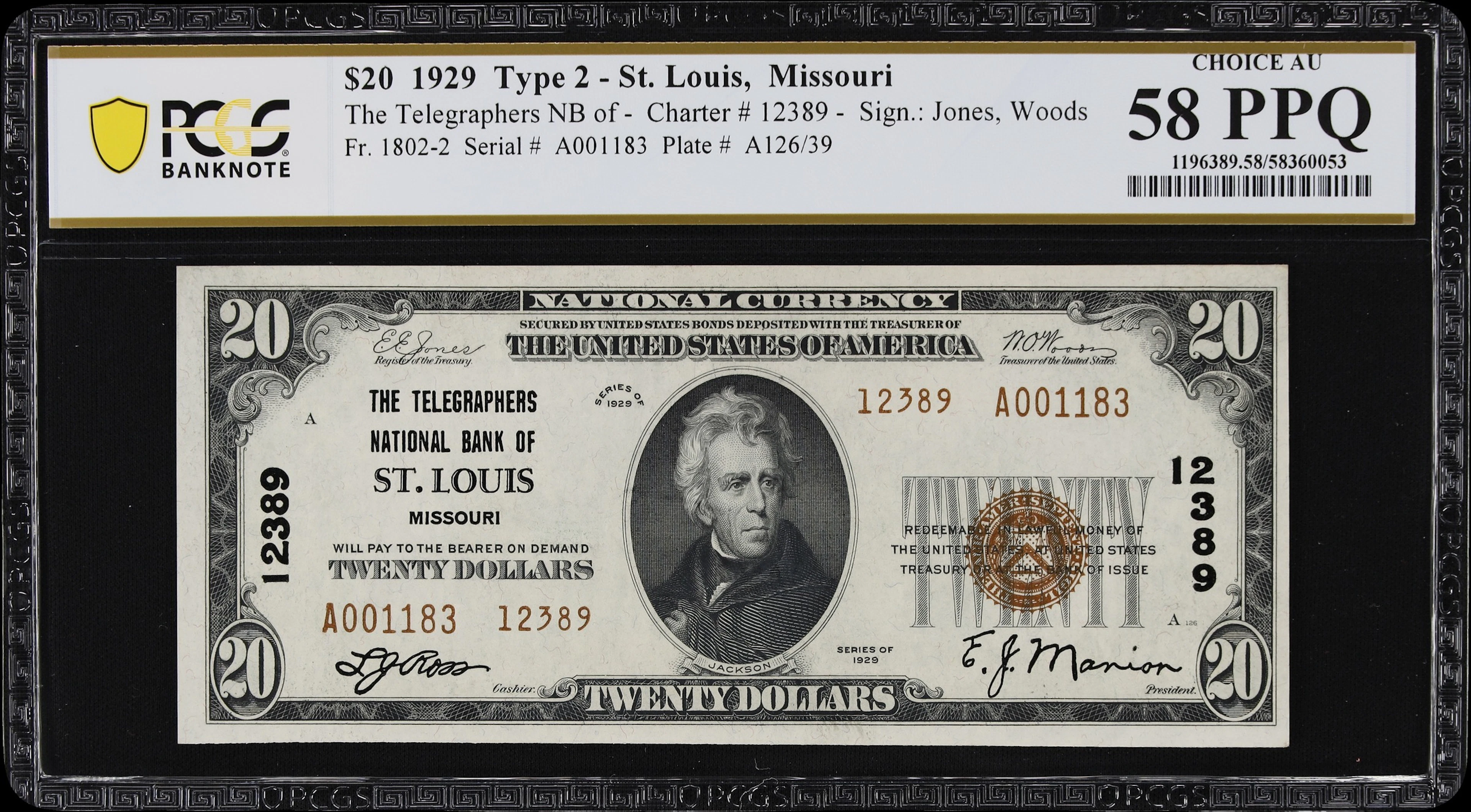 Saint Louis, Missouri. $20 1929 Ty. 2. Fr. 1802-2. Telegraphers NB.