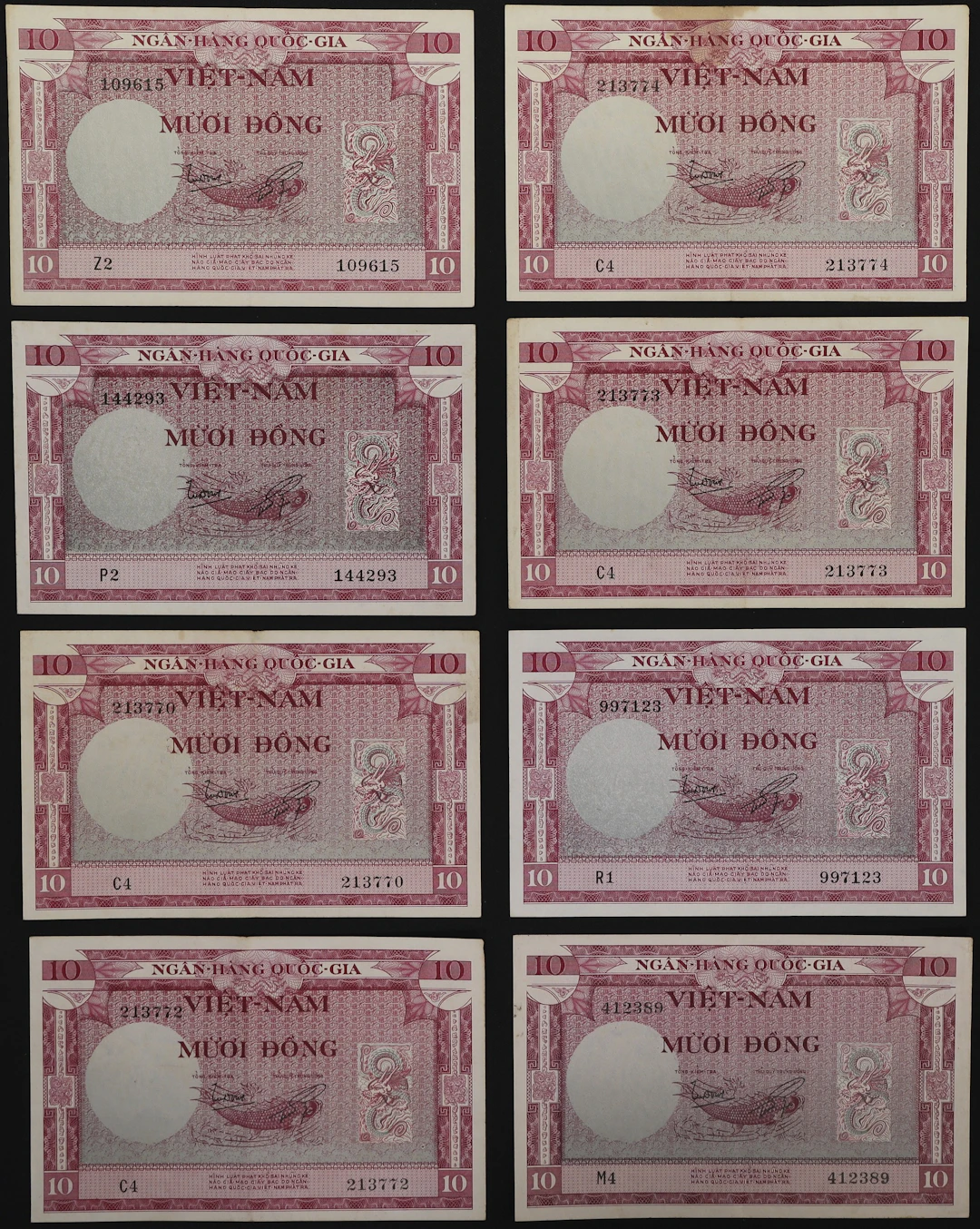 VIETNAM, SOUTH. Lot of (8). National Bank of Vietnam. 10 Dong, ND