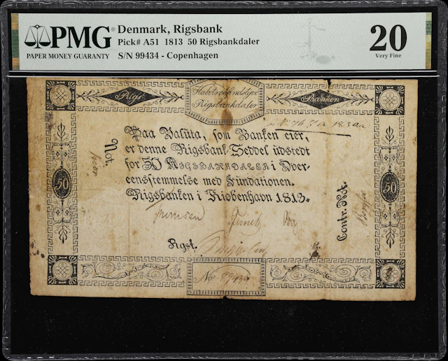 (◊) DENMARK. Rigsbanken i Kiobenhavn. 50 Rigsbankdaler, 1813. P-A51.