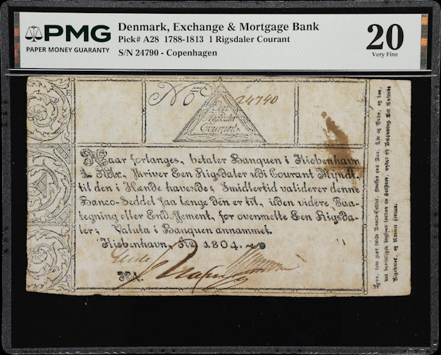 (◊) DENMARK. Exchange & Mortgage Bank. 1 Rigsdaler Courant, 1804.